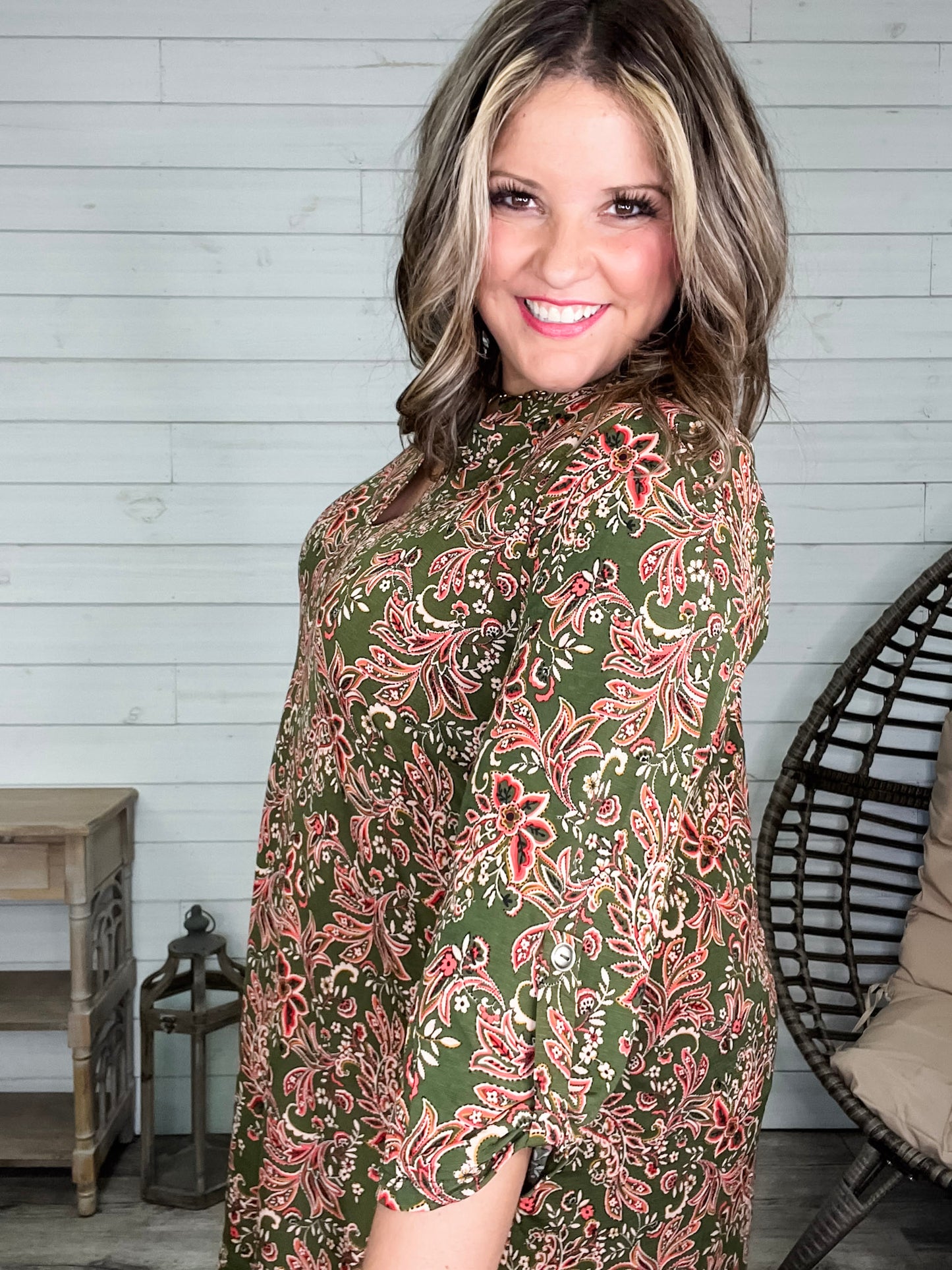 Dear Scarlett "Legitimate" 3/4 Sleeve Split Neck Dress with Pockets