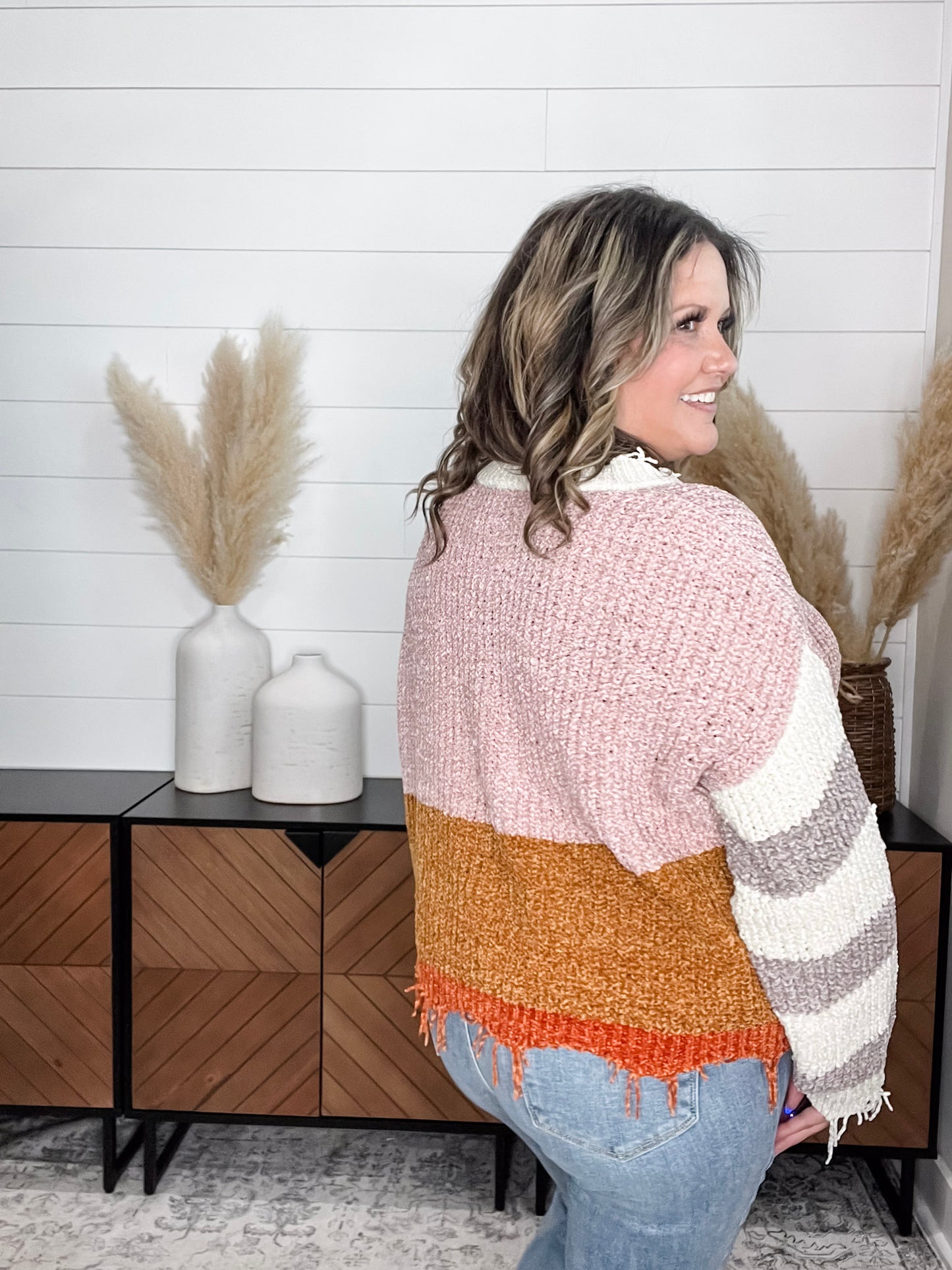 "Unraveled" V Neck Chenille Sweater