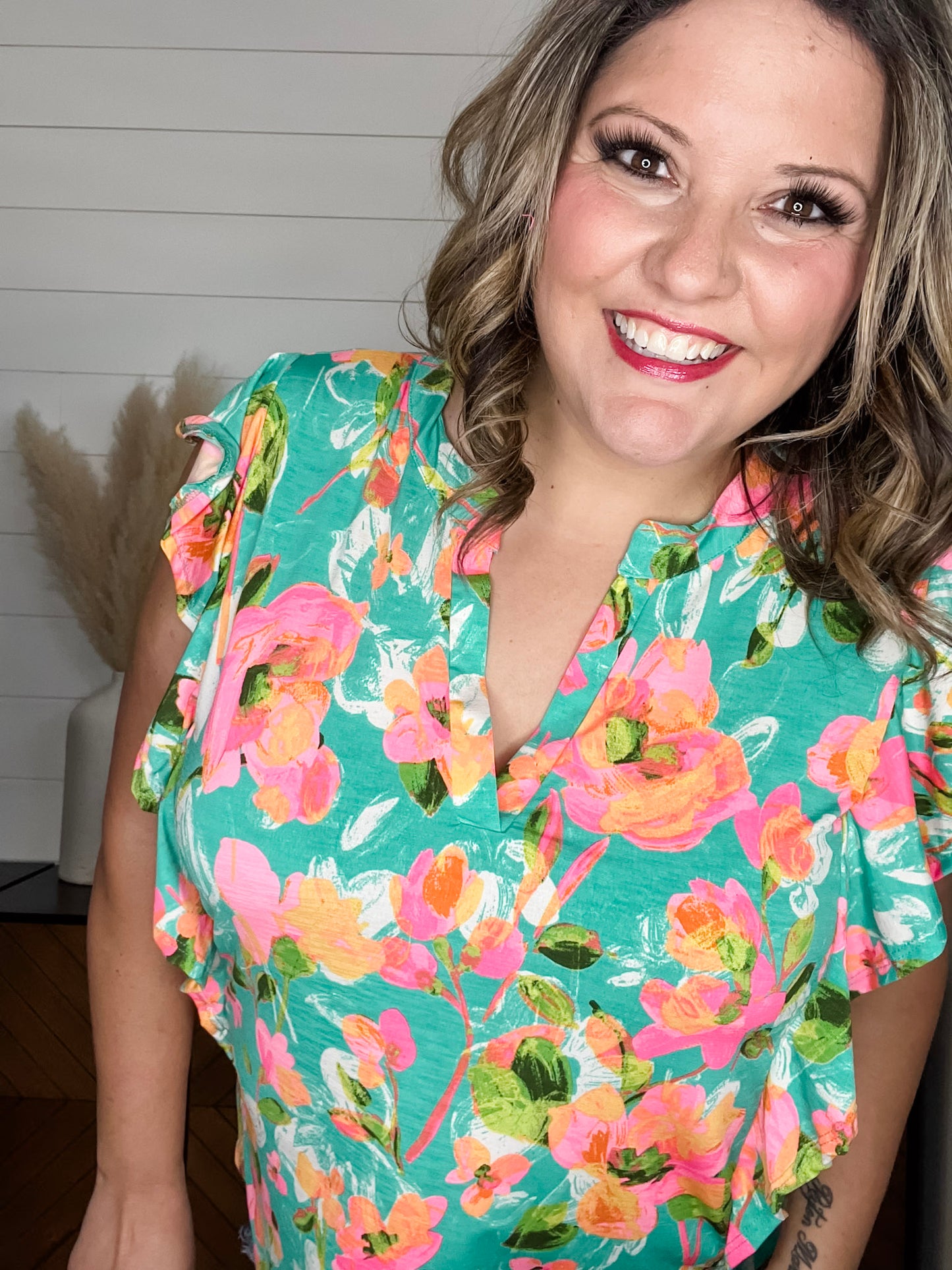 "Atlas" Split Neck Flutter Sleeve