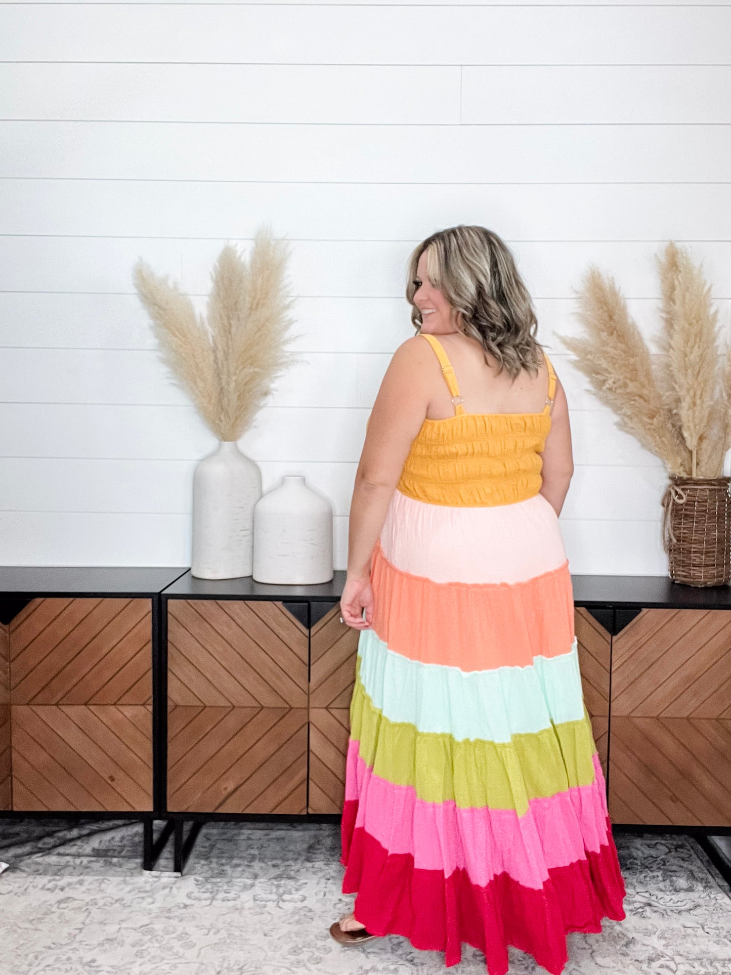 "Sweetness" Smocked Adjustable Strap Maxi Dress