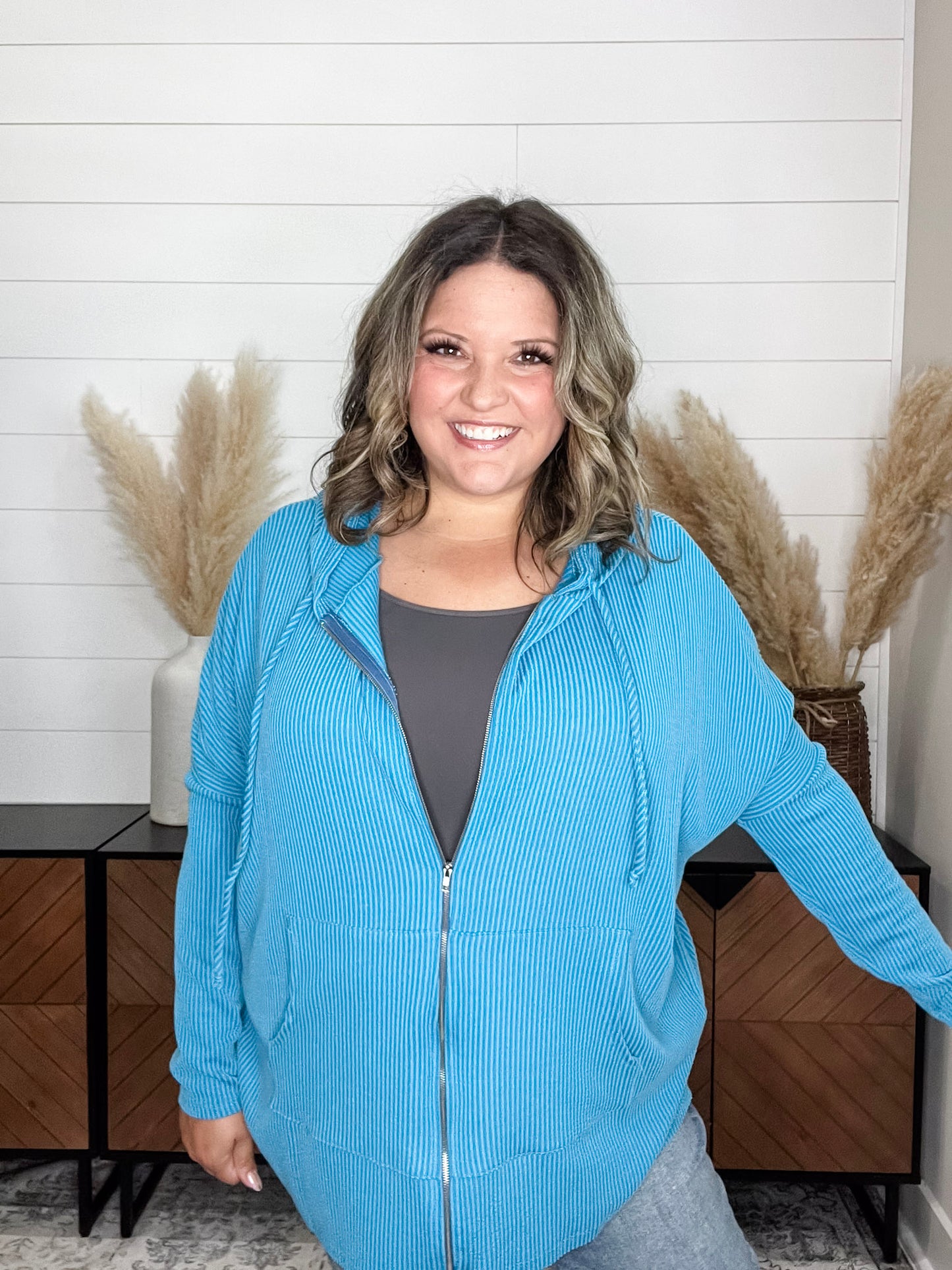 "Rambler" Oversized Corded Zip Up Hoodie (Multiple Colors)