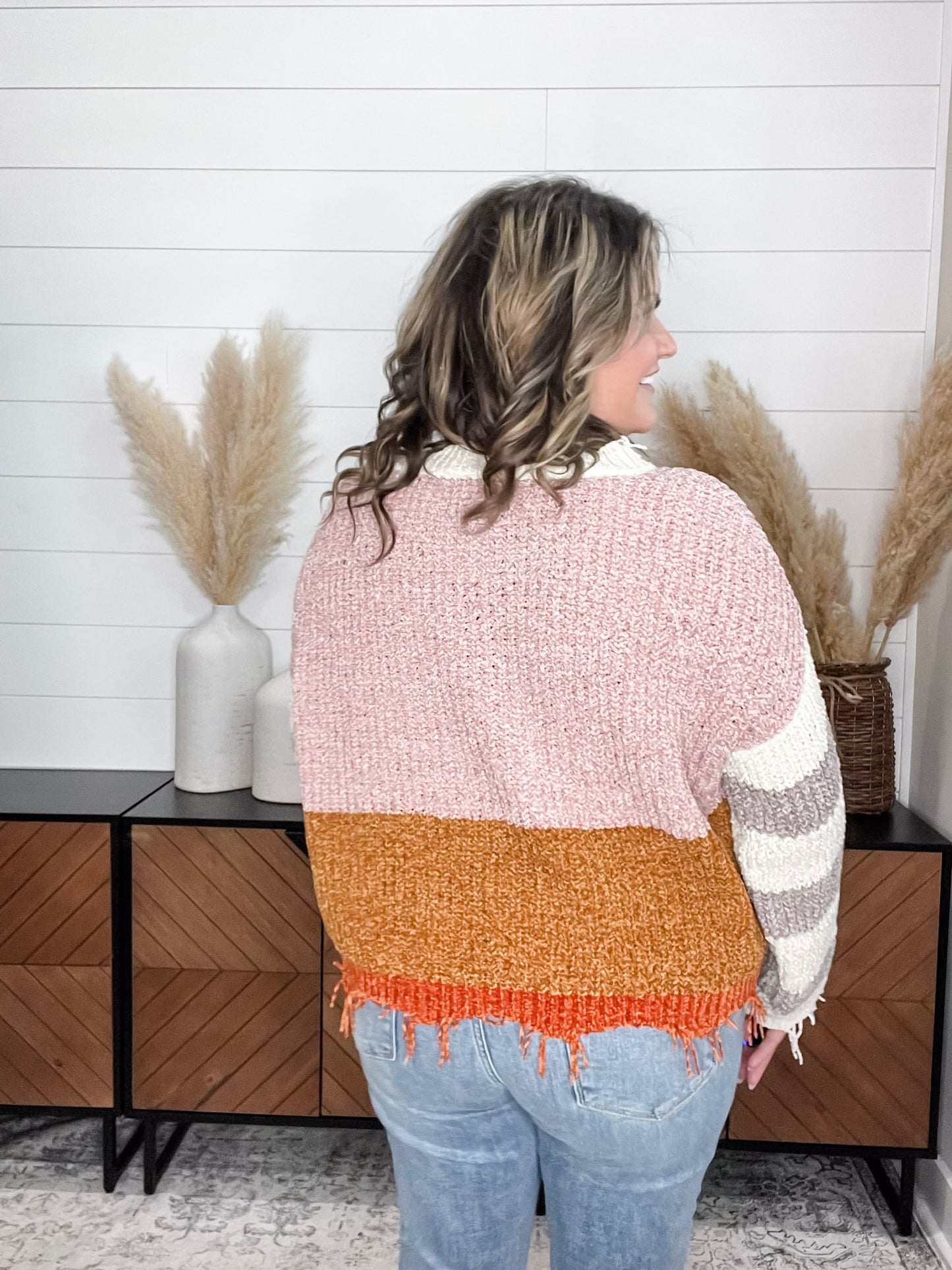 "Unraveled" V Neck Chenille Sweater