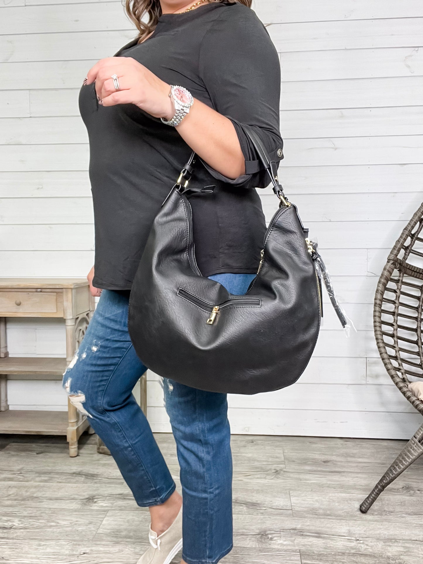 Jessica Tassle Accent Purse Soft Vegan Leather (Black)