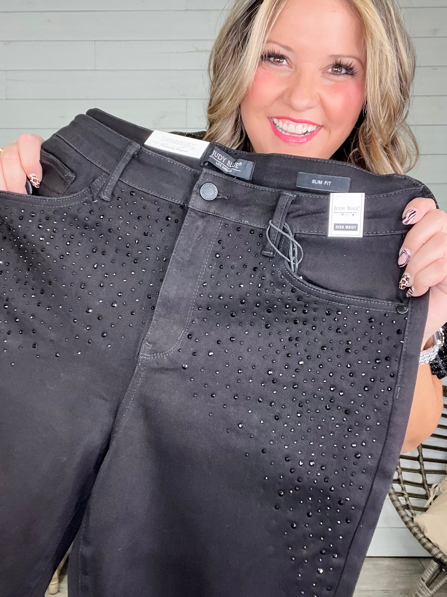 Judy Blue Black Rhinestone Slim Fit Jeans