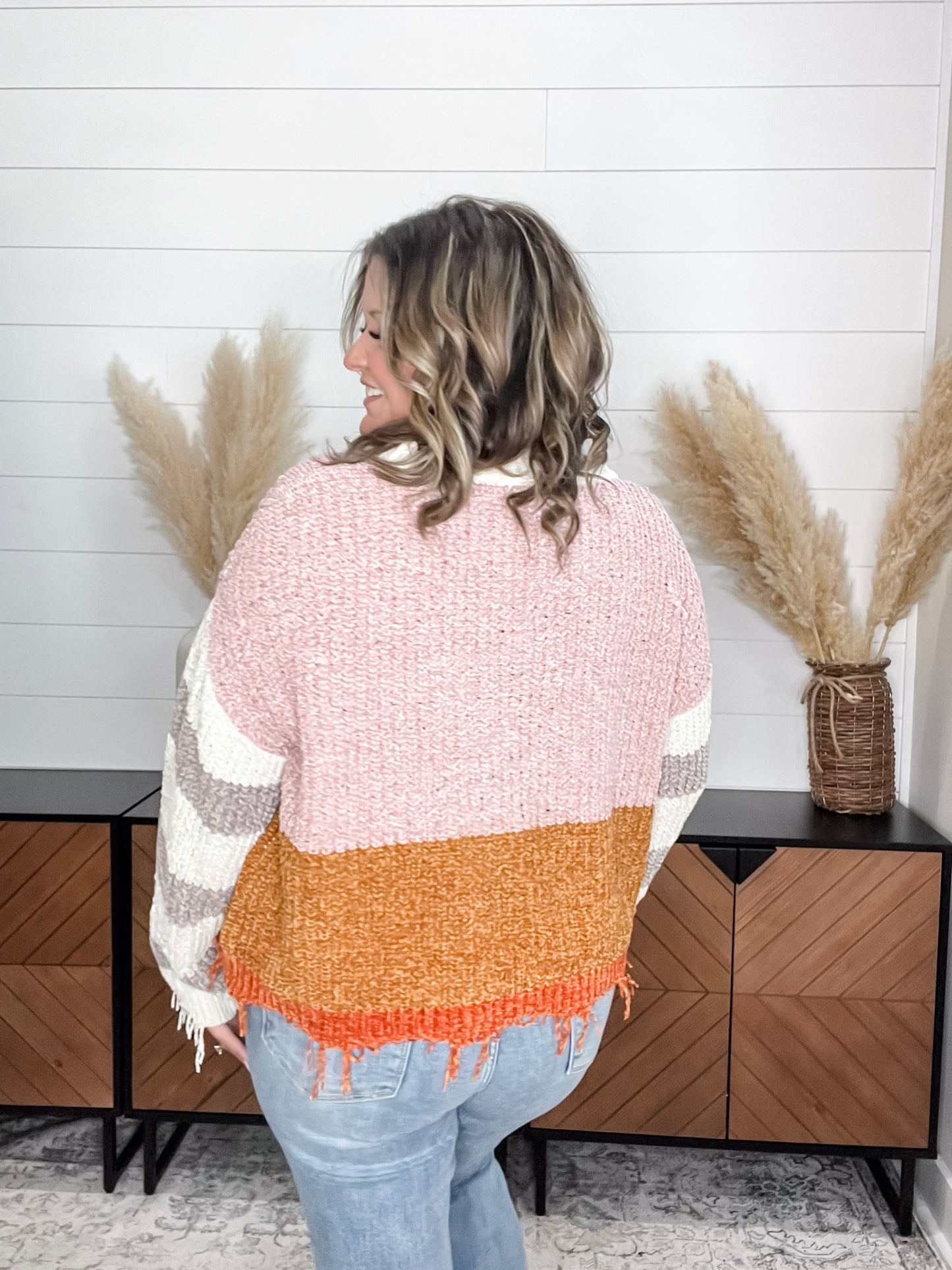"Unraveled" V Neck Chenille Sweater