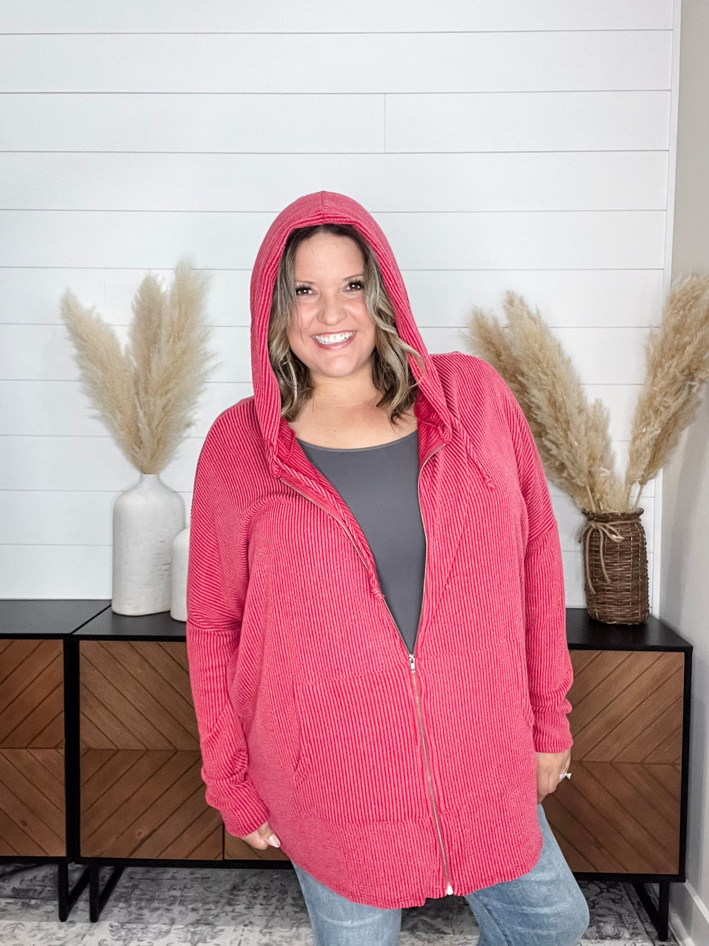 "Rambler" Oversized Corded Zip Up Hoodie (Multiple Colors)