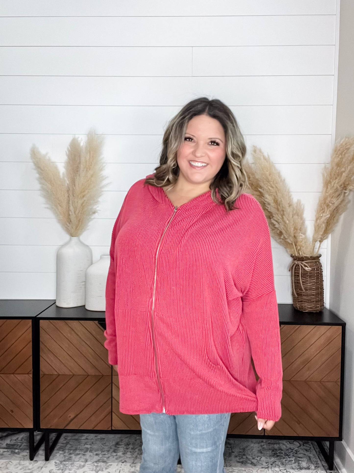 "Rambler" Oversized Corded Zip Up Hoodie (Multiple Colors)