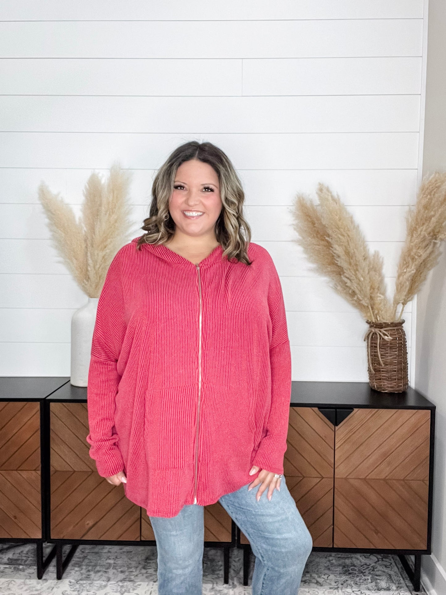 "Rambler" Oversized Corded Zip Up Hoodie (Multiple Colors)