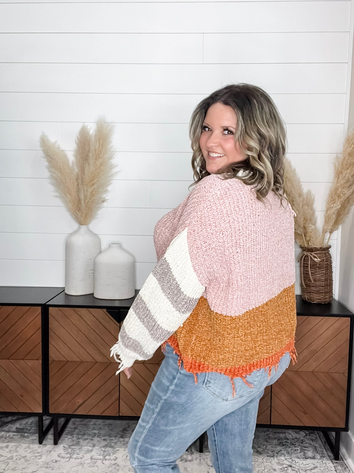 "Unraveled" V Neck Chenille Sweater