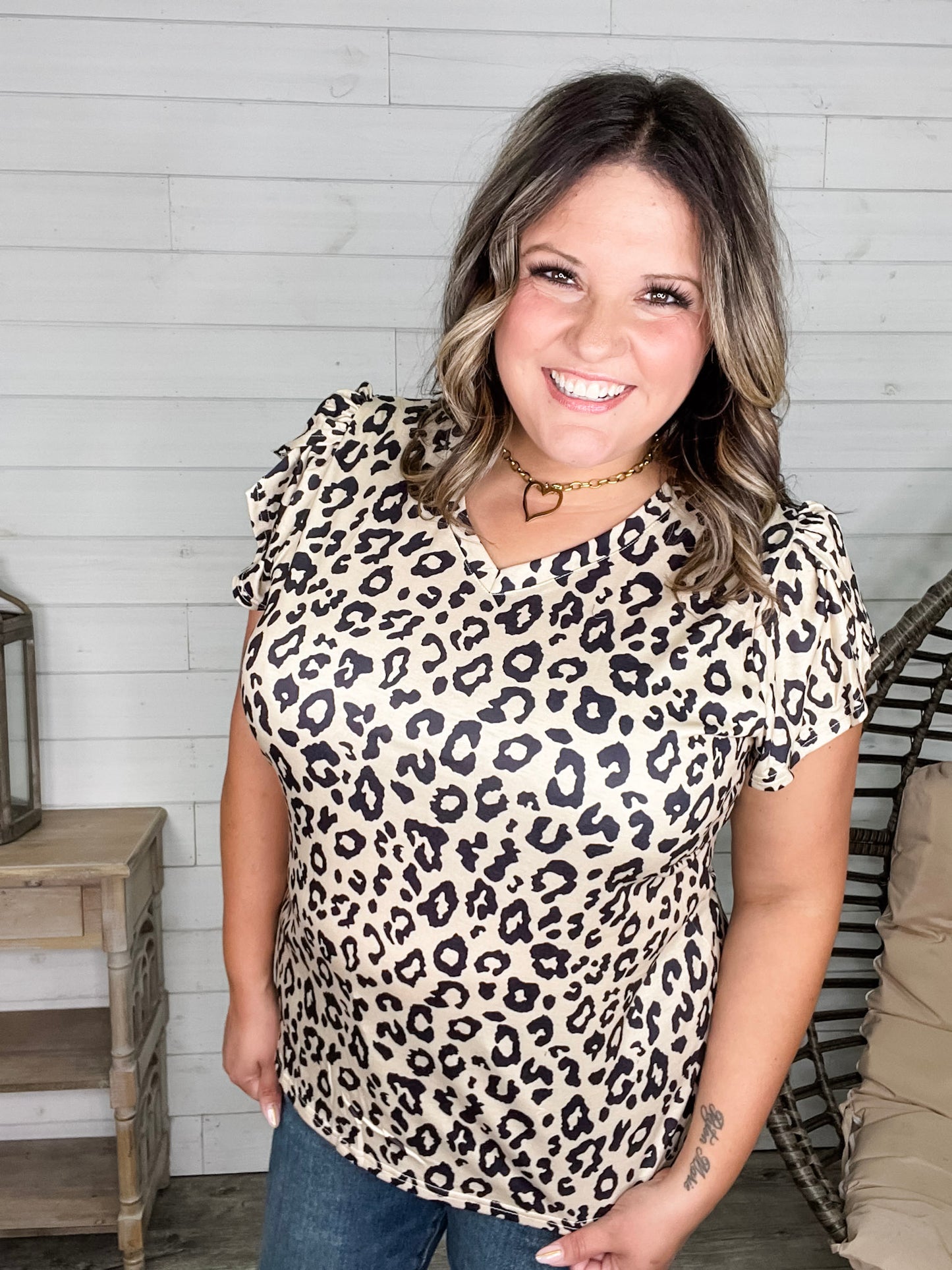 "Just The Beginning Chapter Two" Tulip Sleeve V Neck (Animal Print)