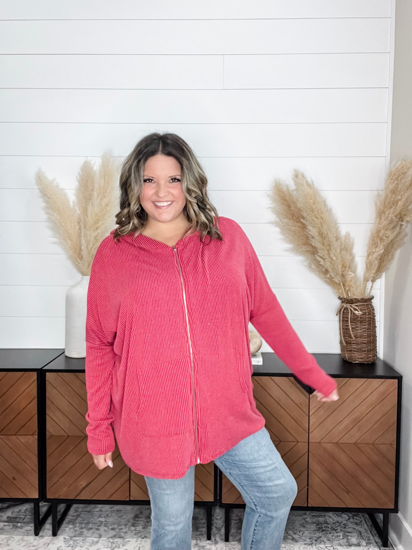 "Rambler" Oversized Corded Zip Up Hoodie (Multiple Colors)