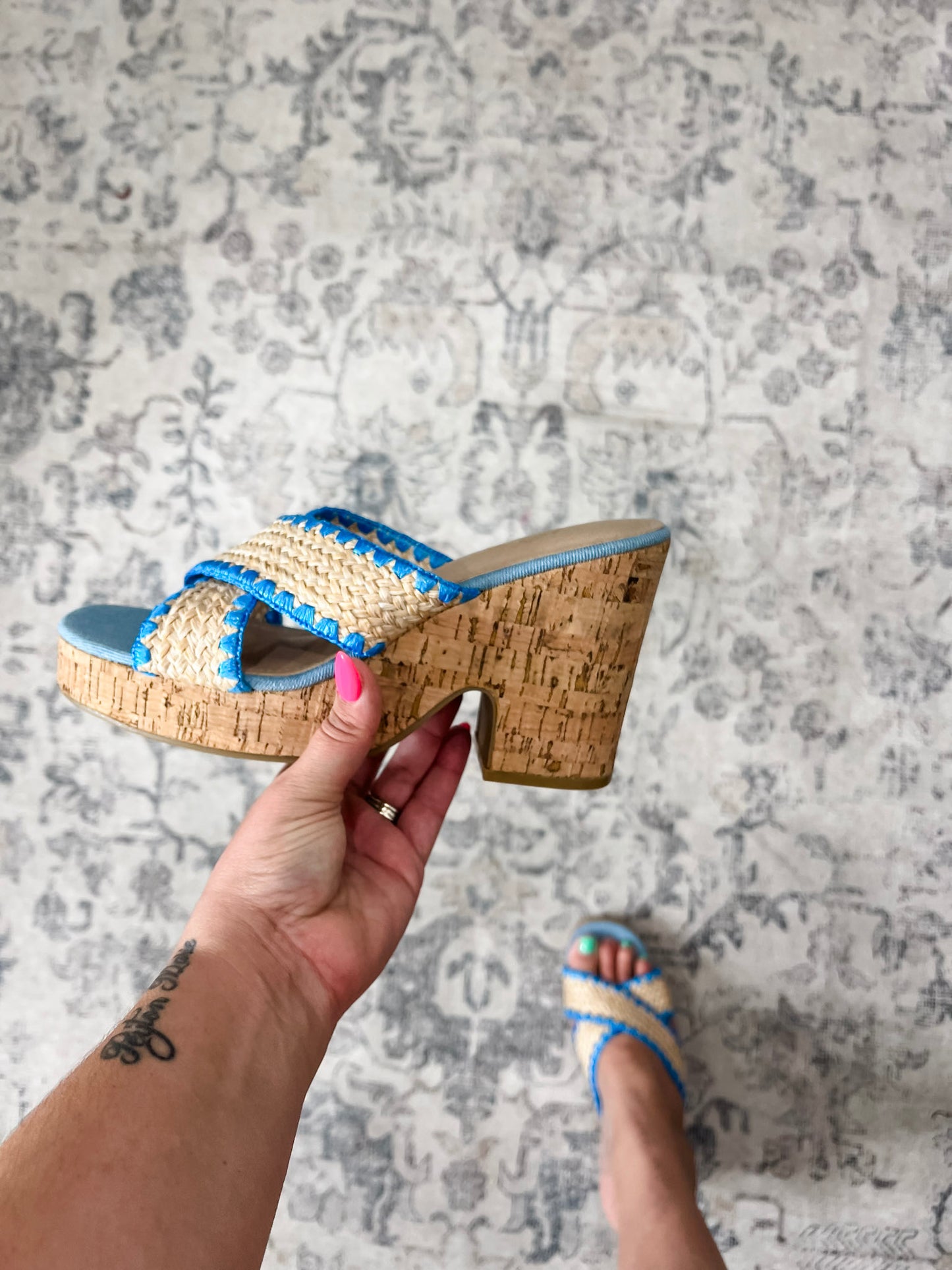 "Tahiti" Raffia Cork Wedge Slip On Sandal