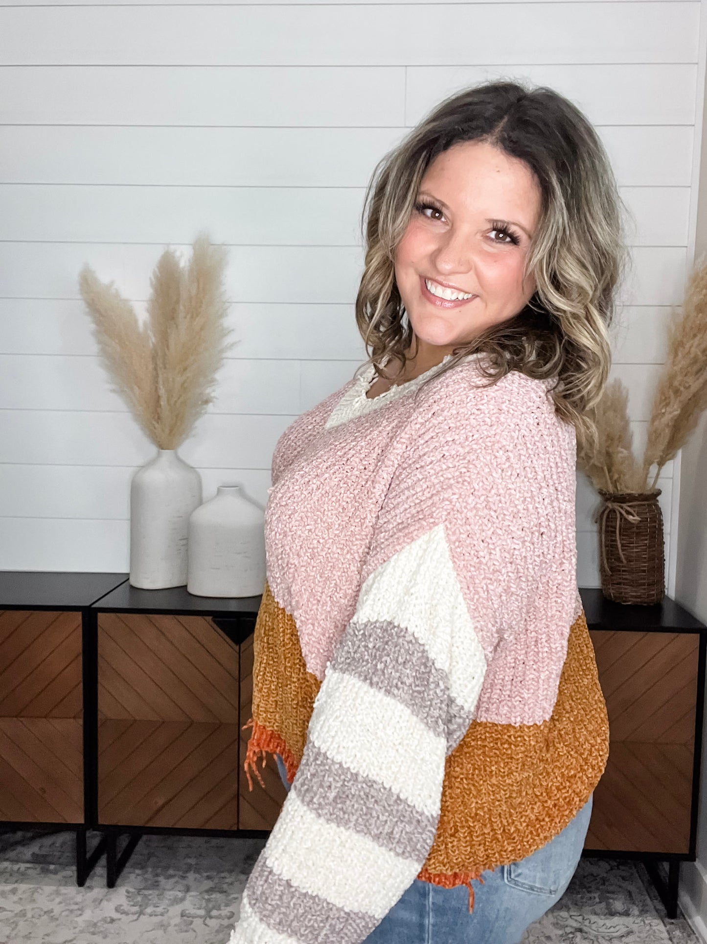 "Unraveled" V Neck Chenille Sweater