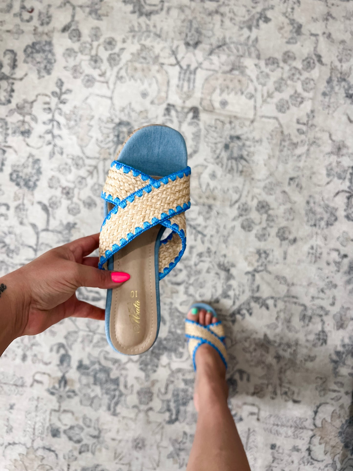 "Tahiti" Raffia Cork Wedge Slip On Sandal