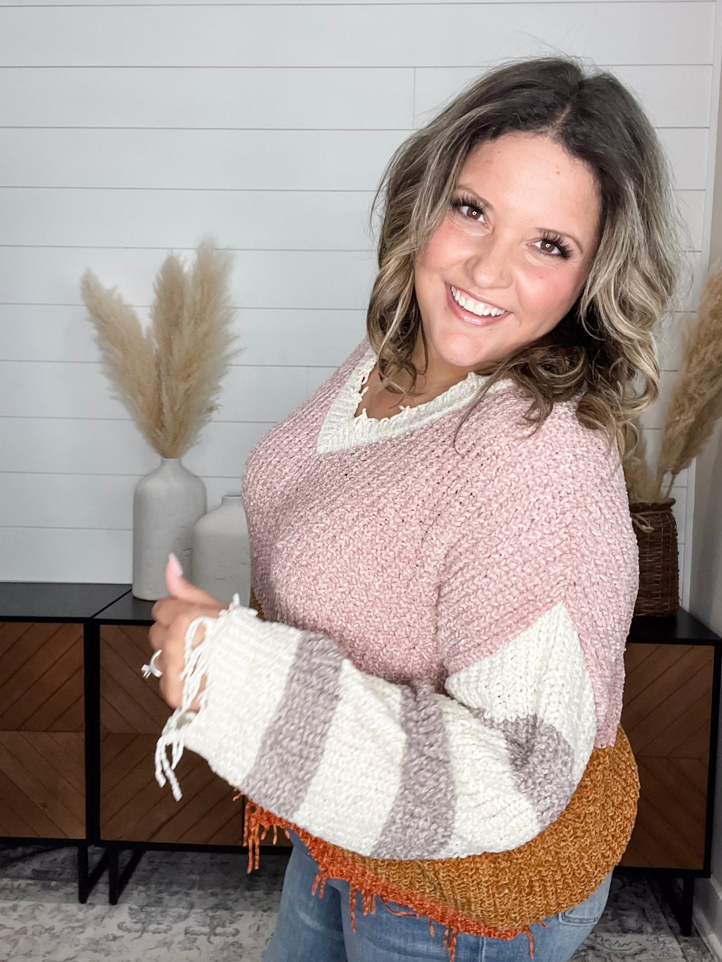 "Unraveled" V Neck Chenille Sweater