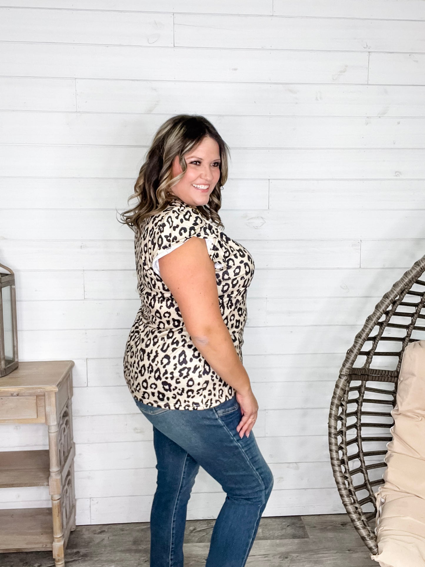 "Just The Beginning Chapter Two" Tulip Sleeve V Neck (Animal Print)
