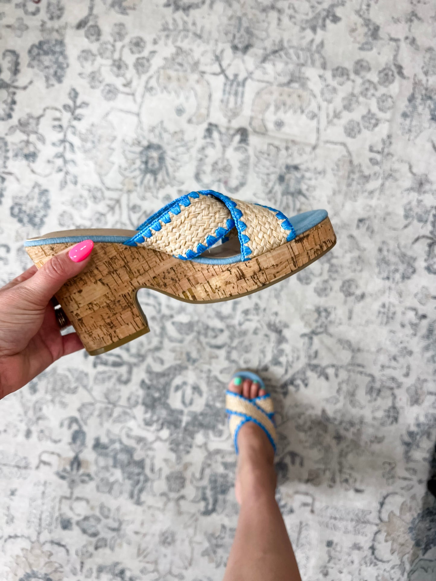 "Tahiti" Raffia Cork Wedge Slip On Sandal