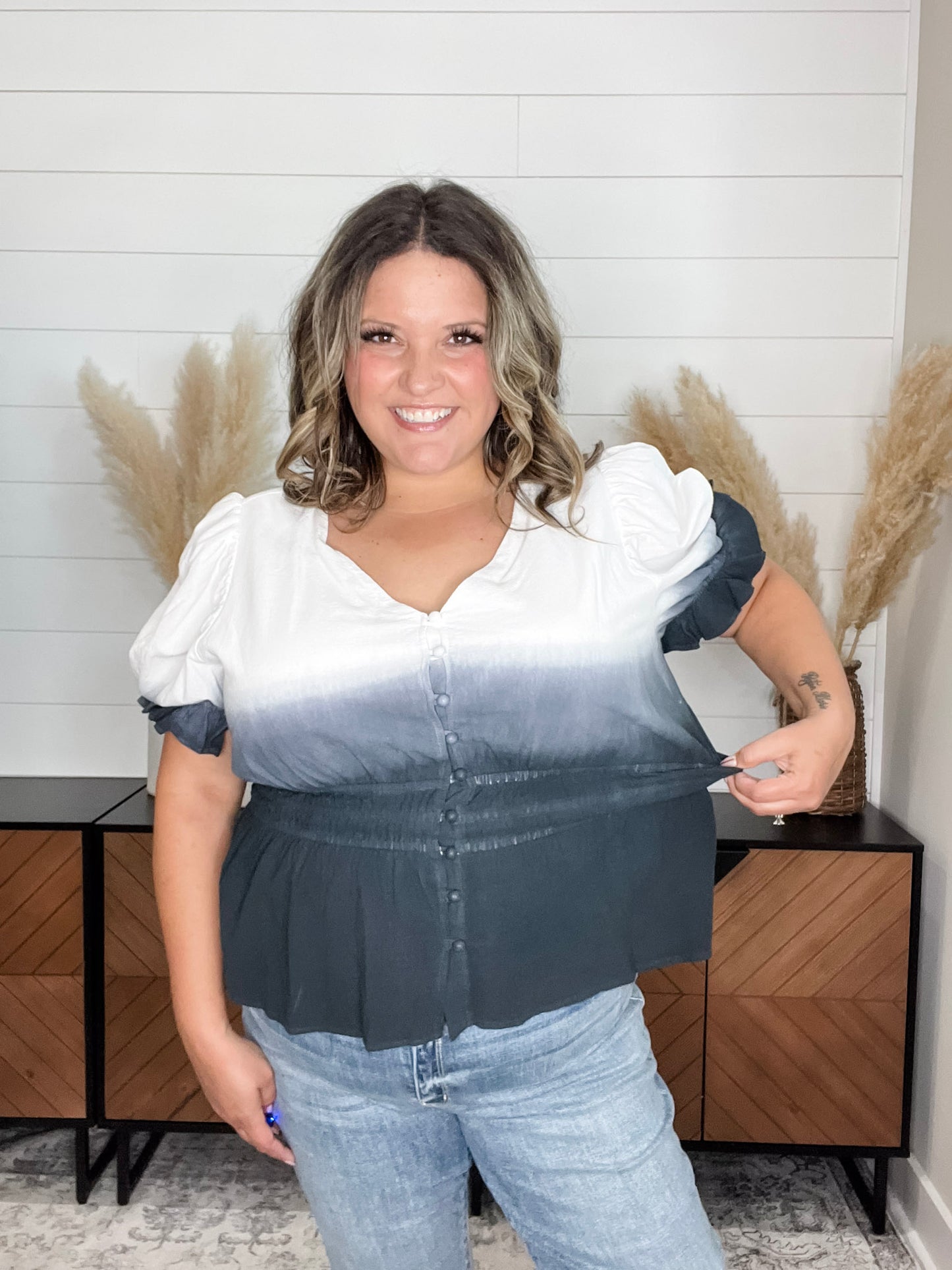 "Sylas" Ombre Smocked Waist Peplum (Black)