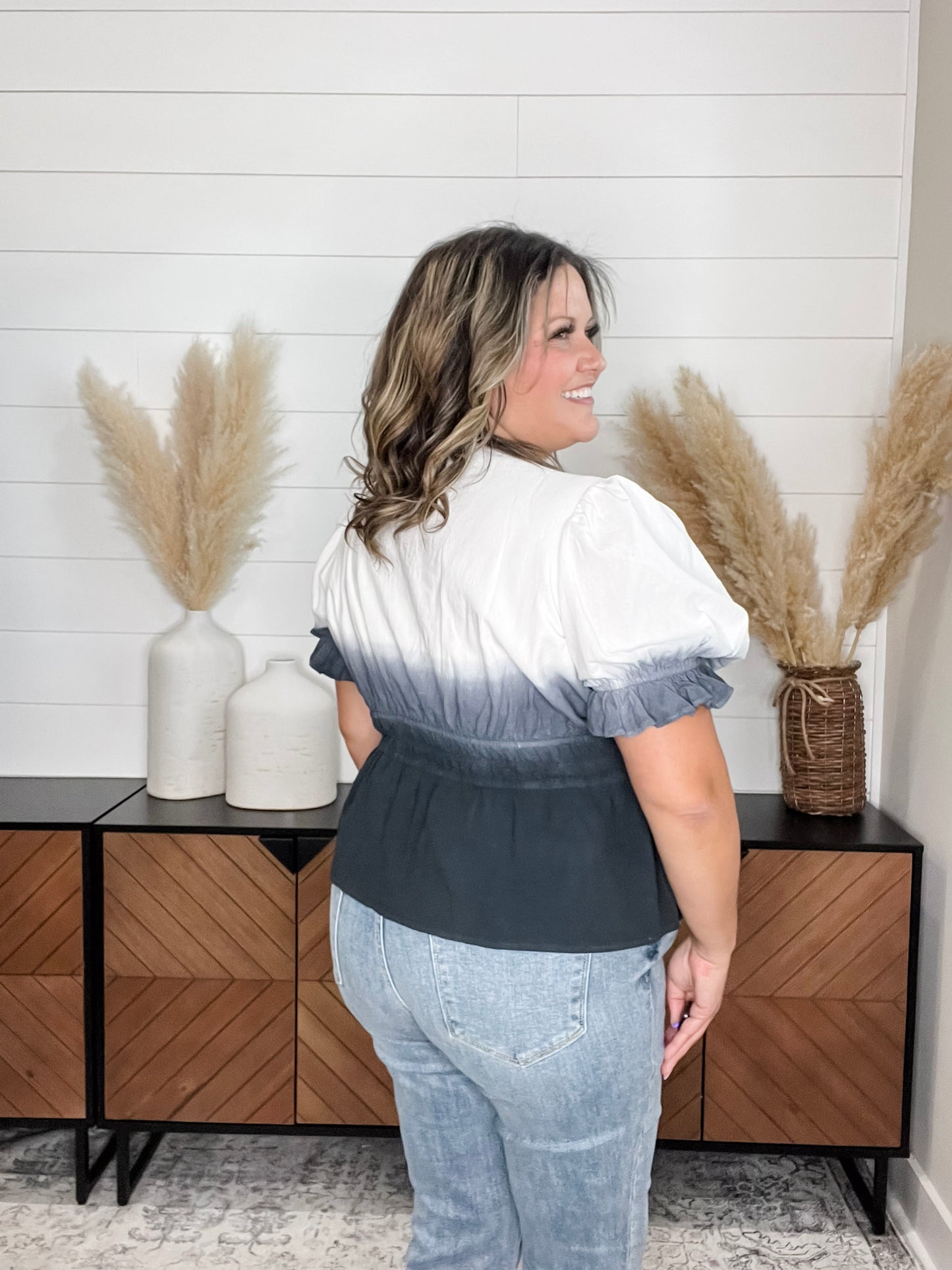 "Sylas" Ombre Smocked Waist Peplum (Black)