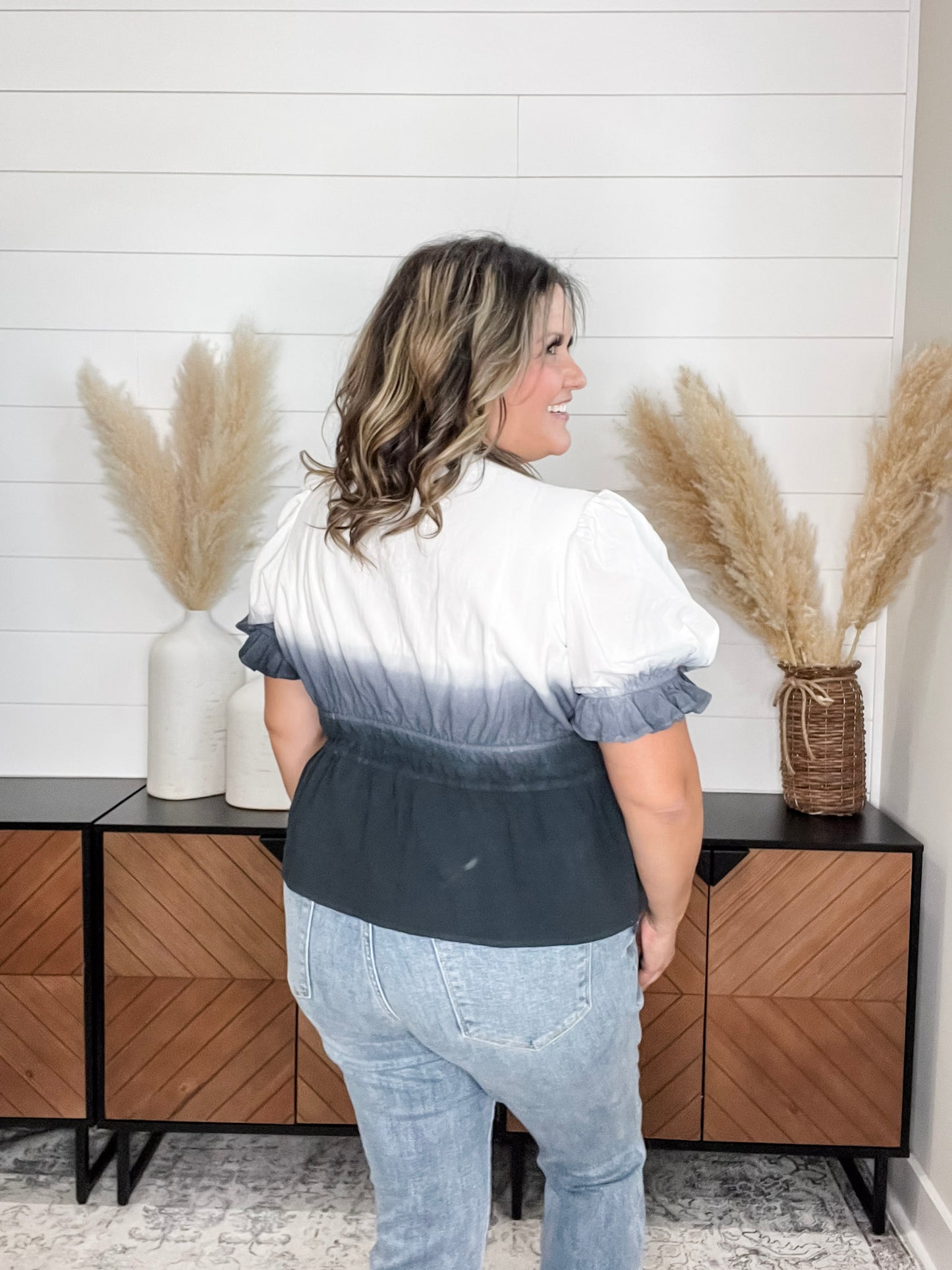 "Sylas" Ombre Smocked Waist Peplum (Black)