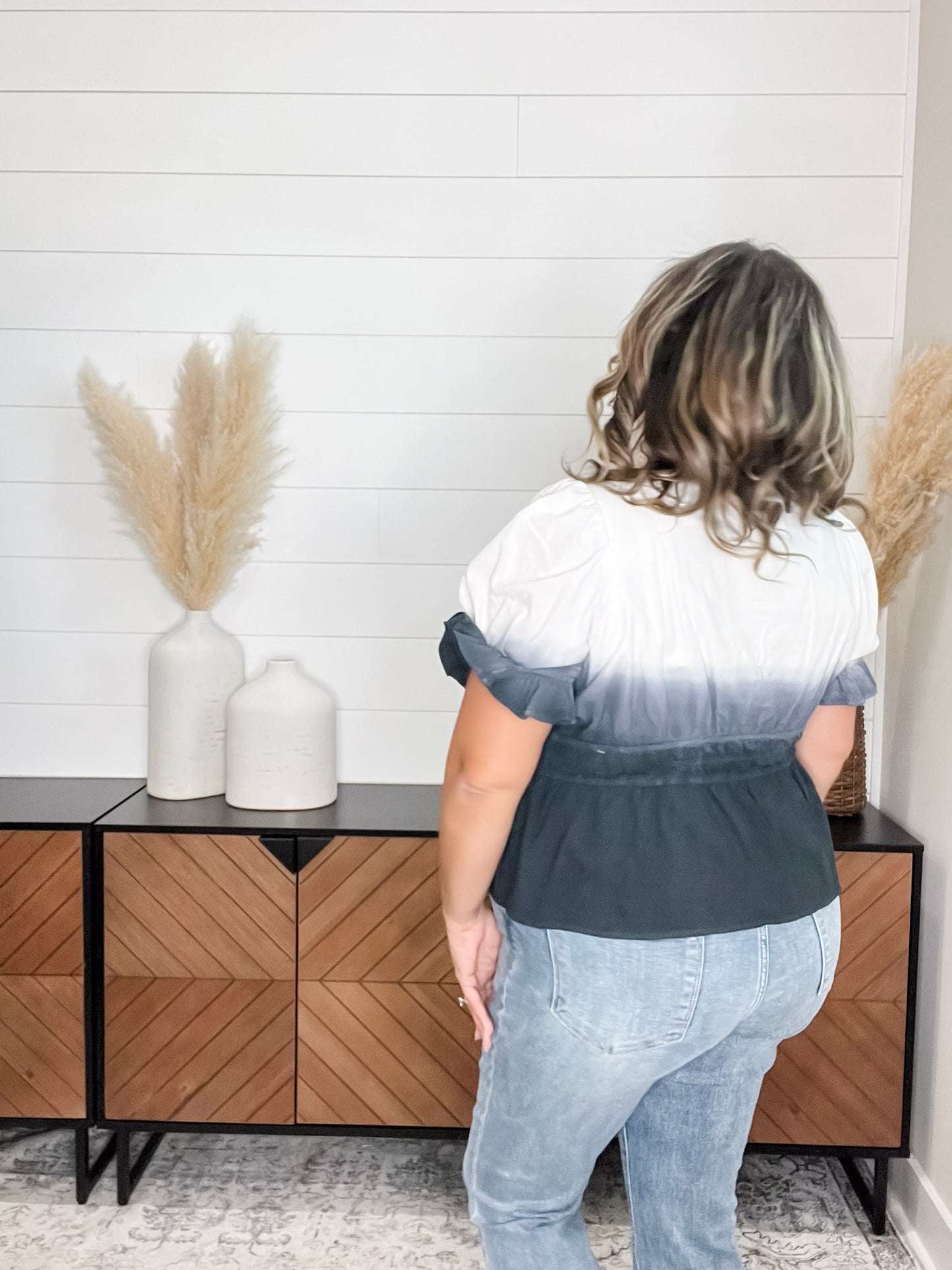 "Sylas" Ombre Smocked Waist Peplum (Black)