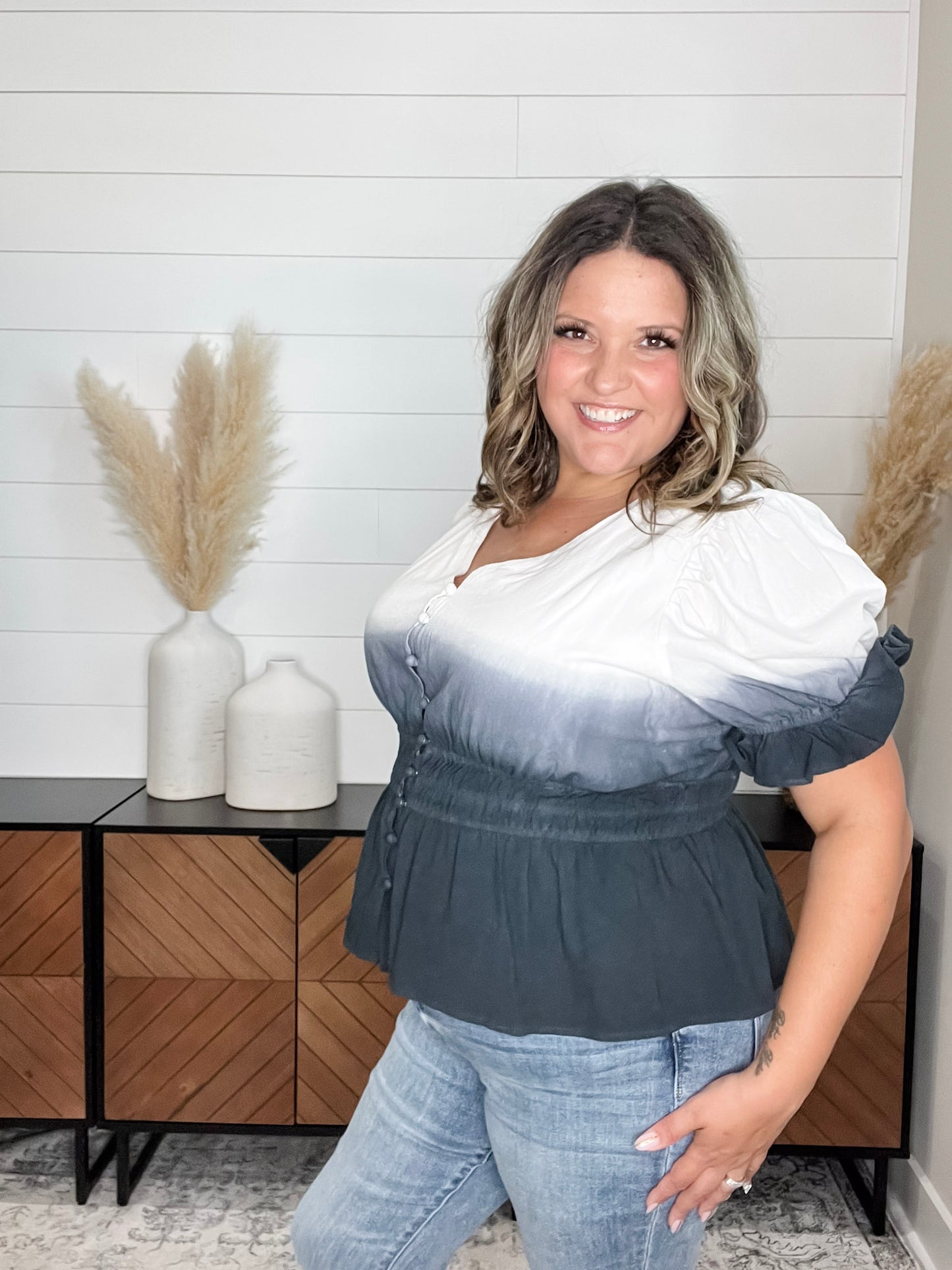 "Sylas" Ombre Smocked Waist Peplum (Black)