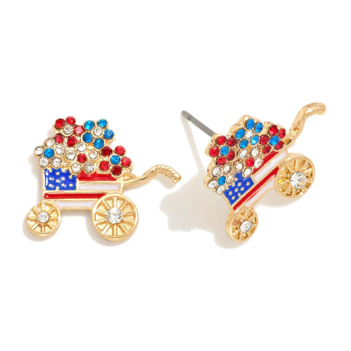 Rhinestone Studded Americana Wagon Stud Earrings
