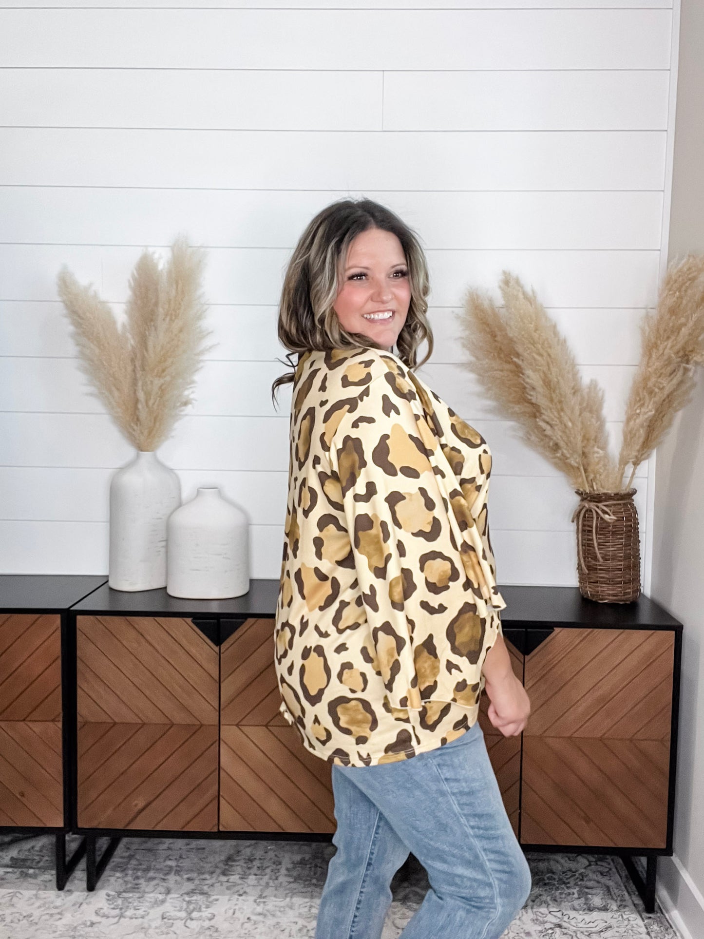 "Switch Up" Animal Print V Neck Tulip Sleeve