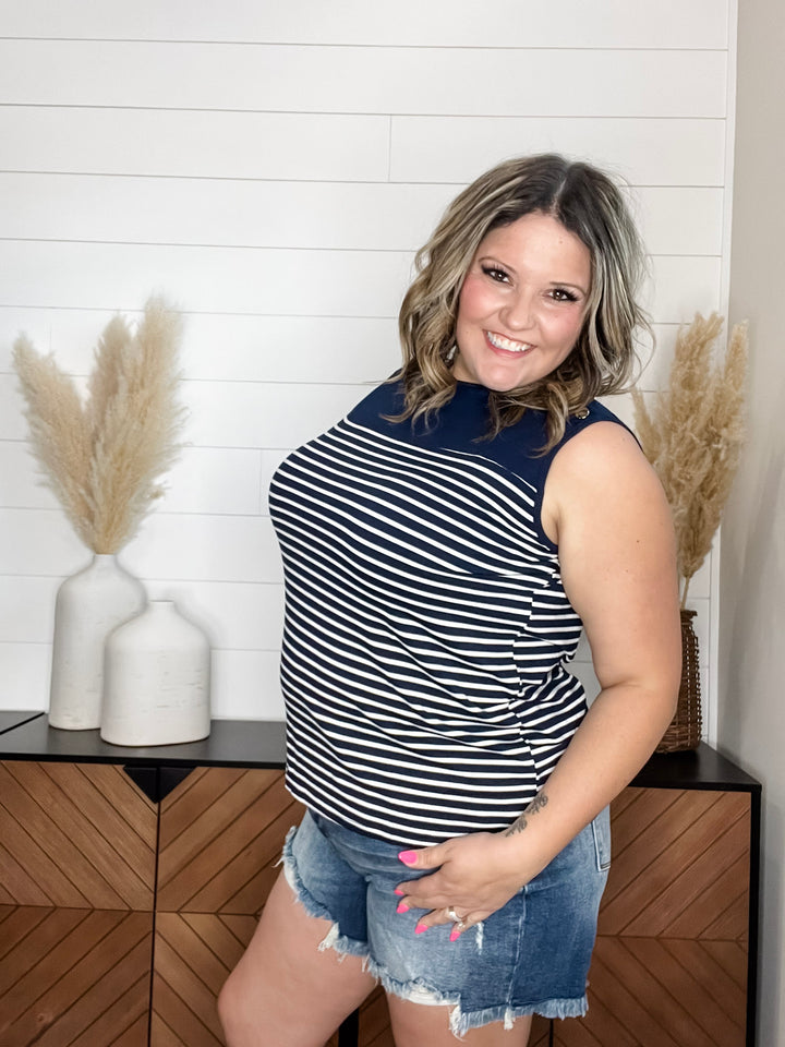 "Whitley" Striped Tank with Button Detail