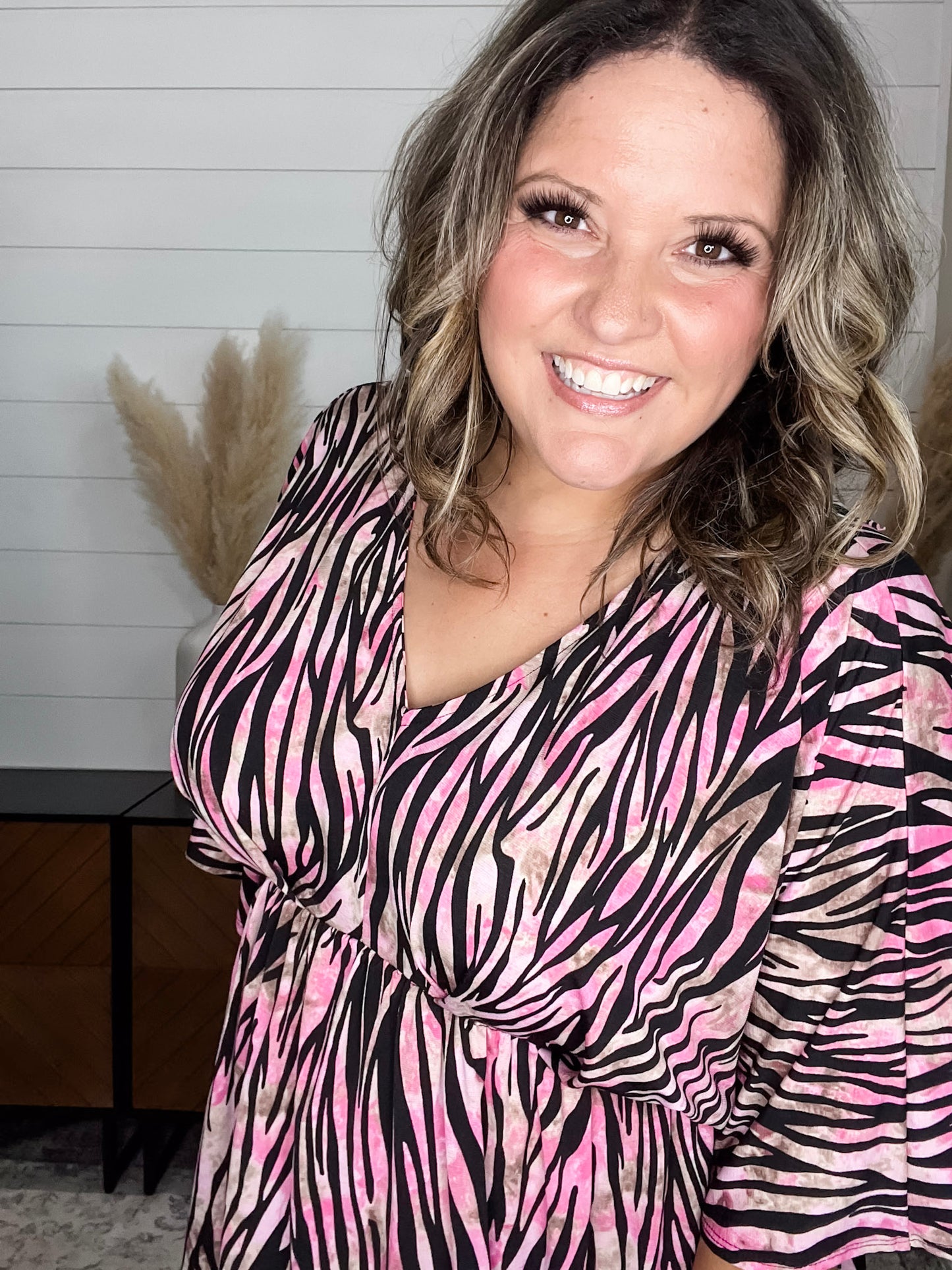 "Unbothered" Animal Print V Neck 3/4 Bell Sleeve