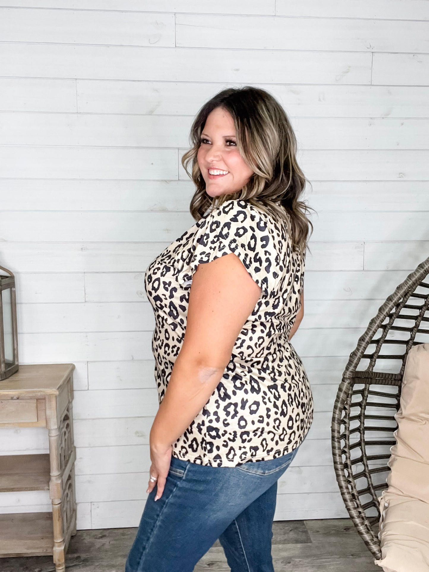 "Just The Beginning Chapter Two" Tulip Sleeve V Neck (Animal Print)