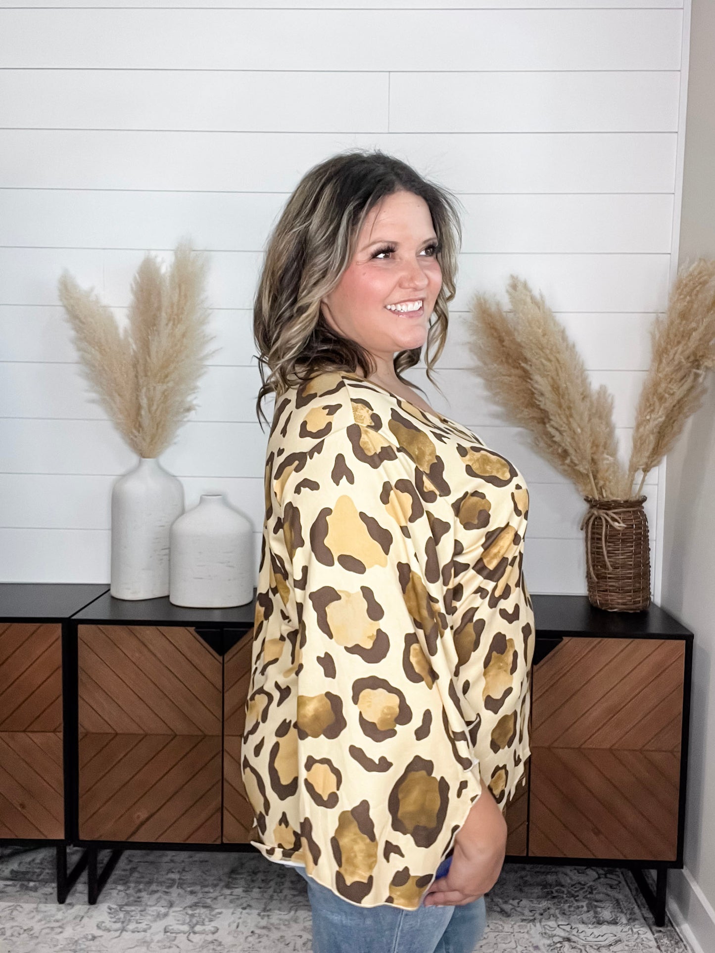 "Switch Up" Animal Print V Neck Tulip Sleeve
