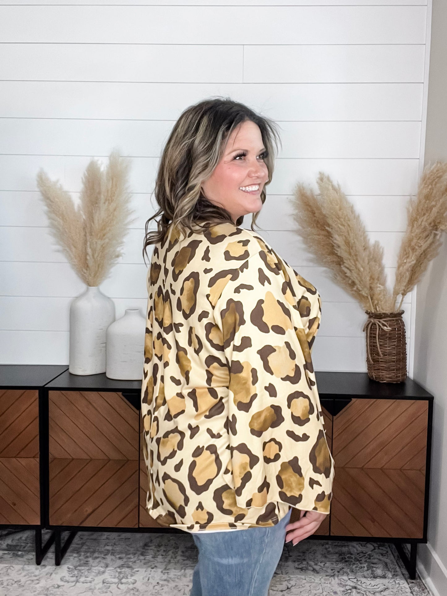 "Switch Up" Animal Print V Neck Tulip Sleeve