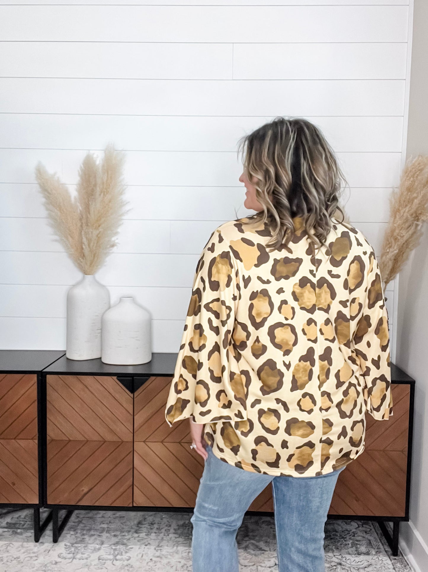 "Switch Up" Animal Print V Neck Tulip Sleeve