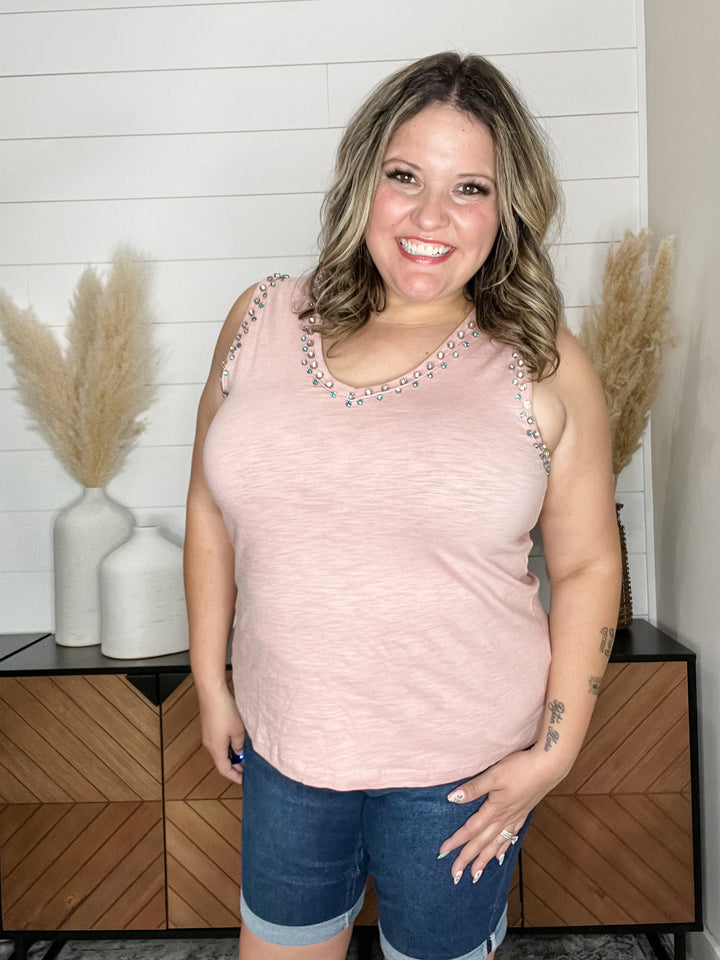 "Reflection" U Neck Tank with Embellishments