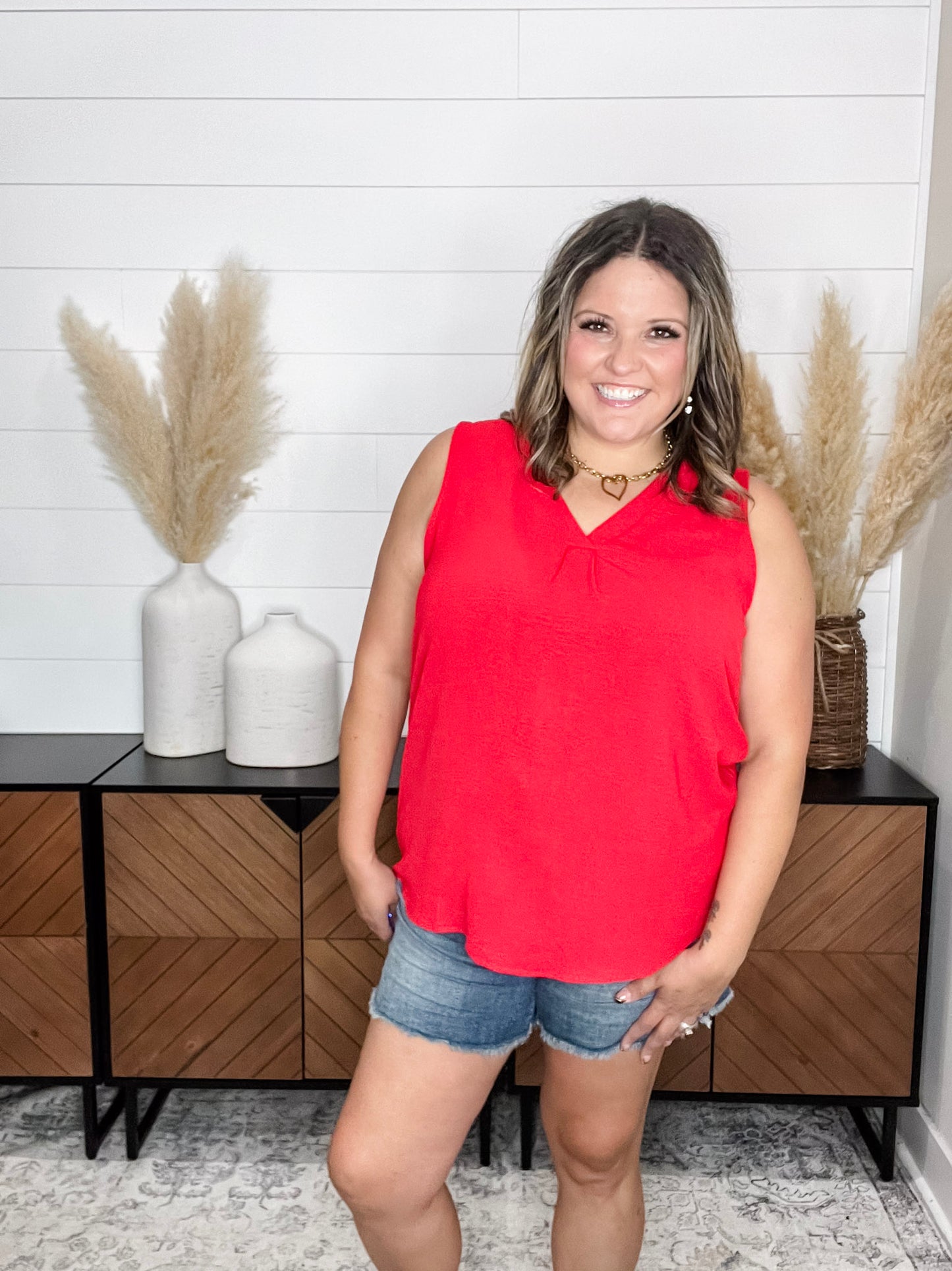 "Swanton" Deep V Tank with Front Pleat (Red)