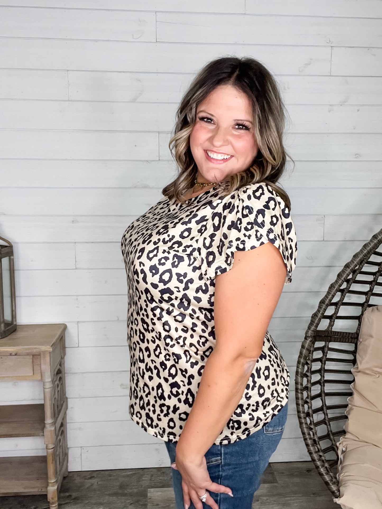 "Just The Beginning Chapter Two" Tulip Sleeve V Neck (Animal Print)