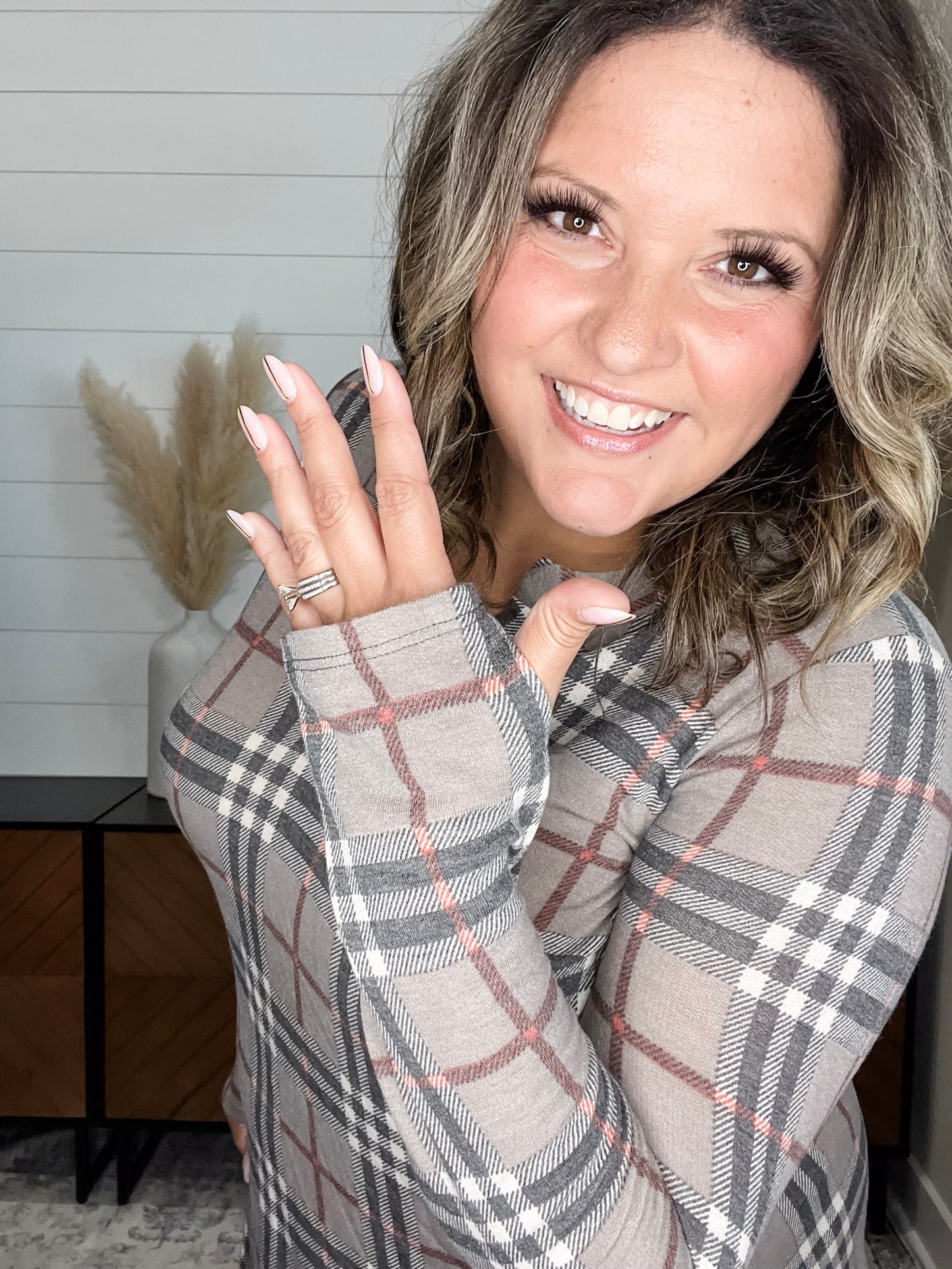"Surrender" Plaid Long Sleeve Split Neck