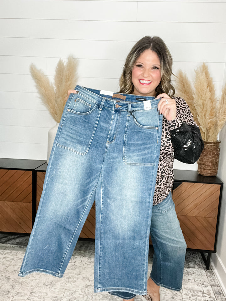 Judy Blue "Indifferent" Utility Pocket Wide Leg Crop