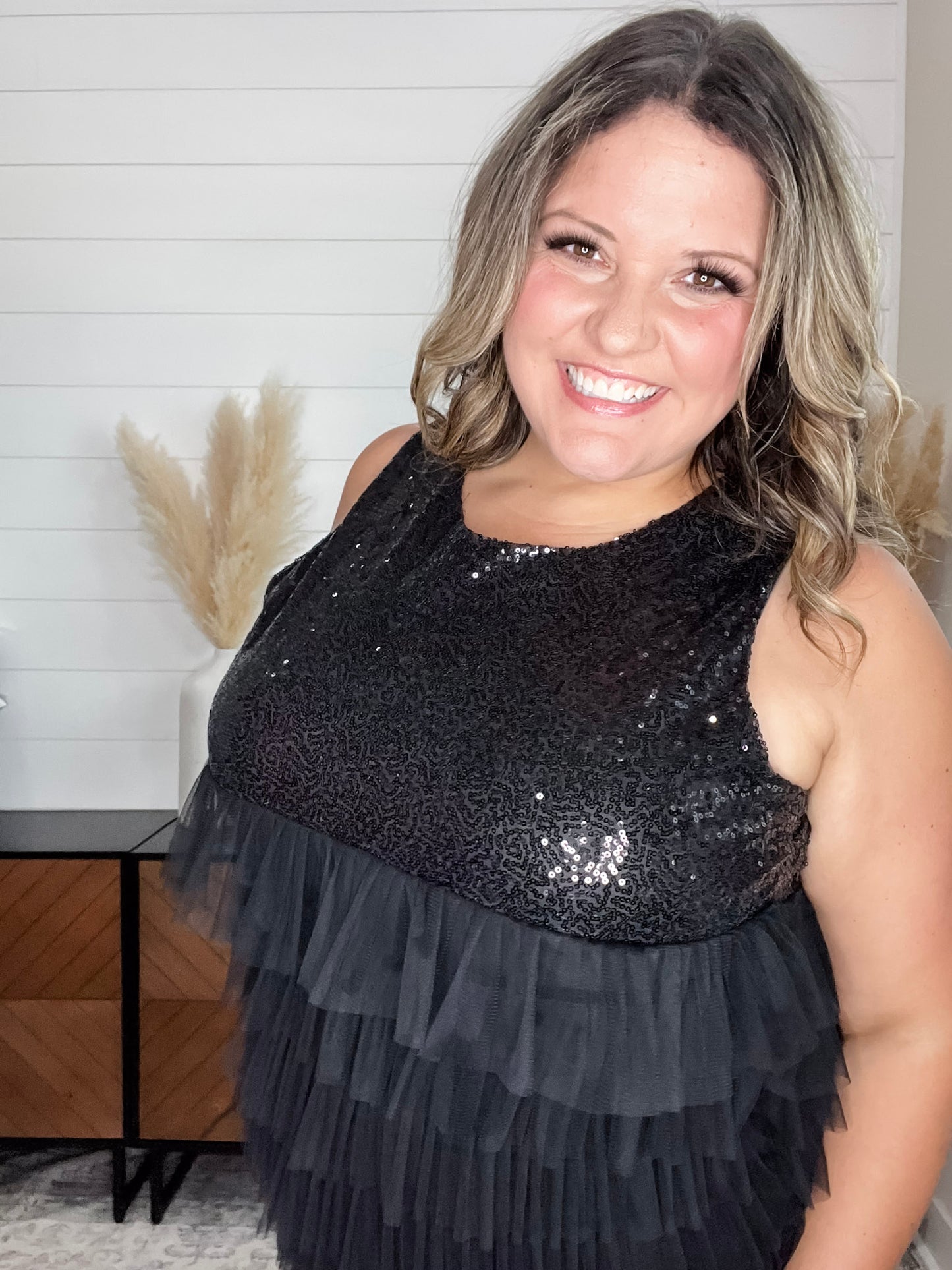 "On The Town" Sequined Ruffle Tank