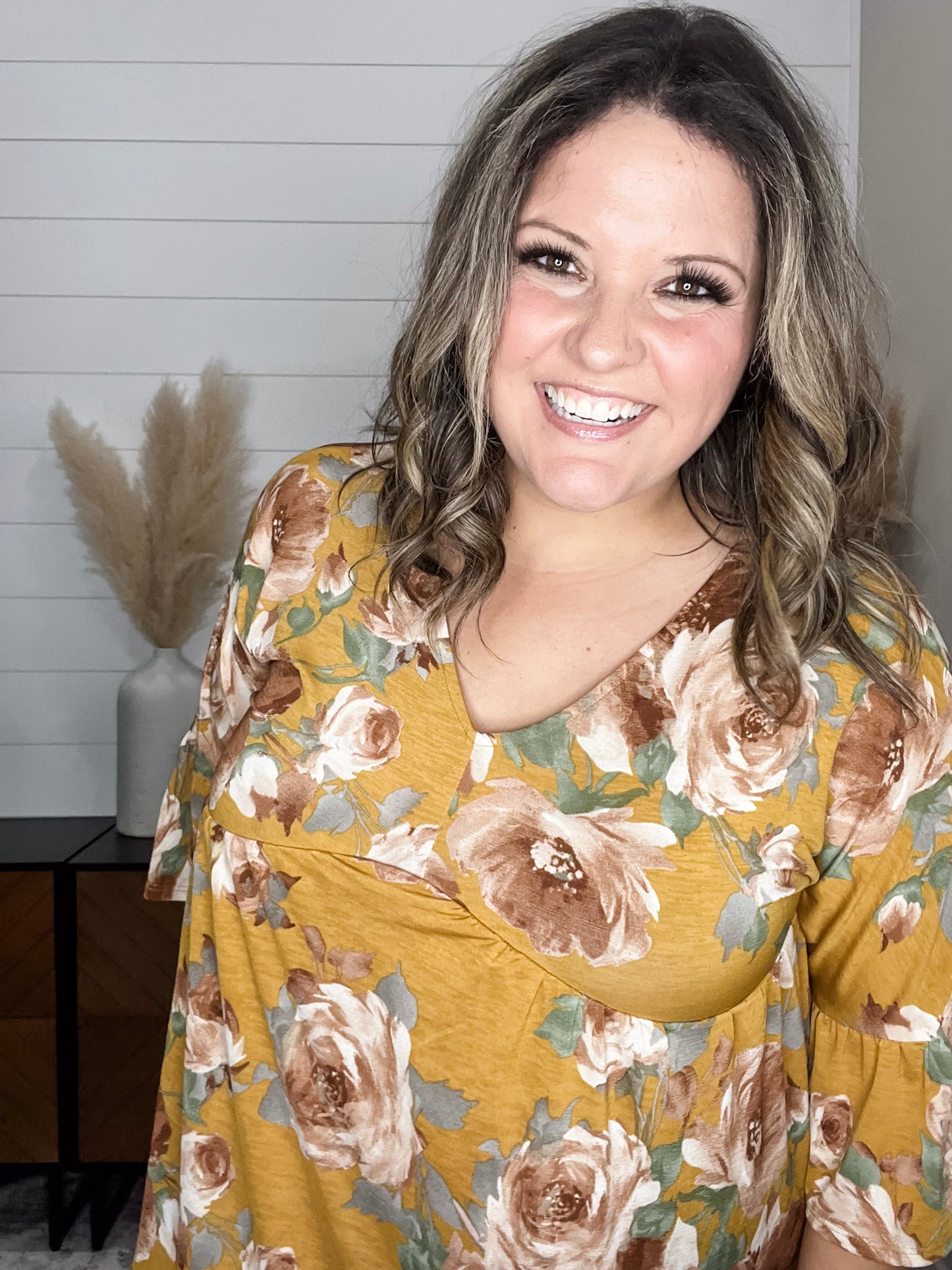 "Calen" Floral 3/4 Ruffle Sleeve Babydoll