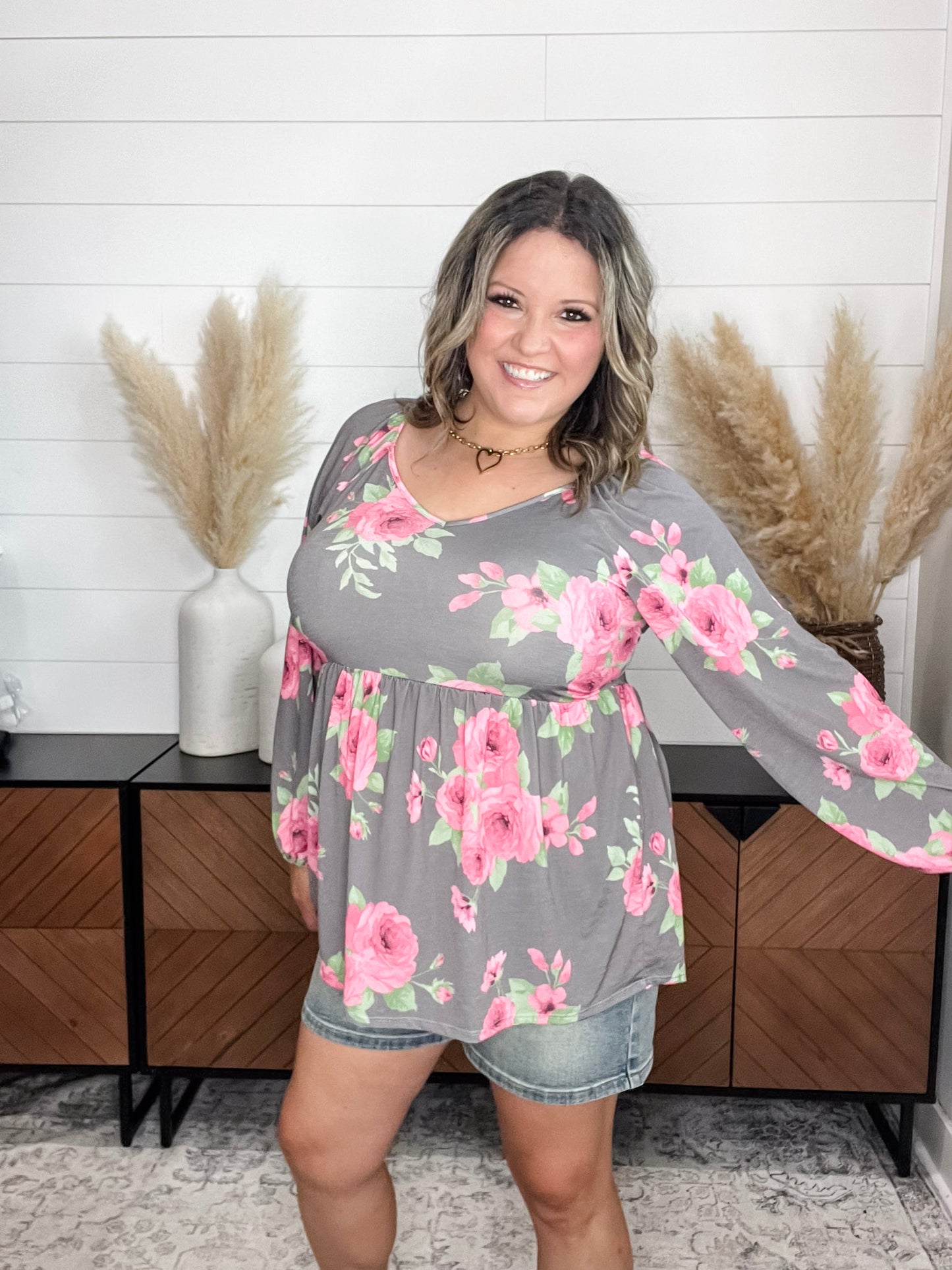"Untold" Long Sleeve V Neck Babydoll