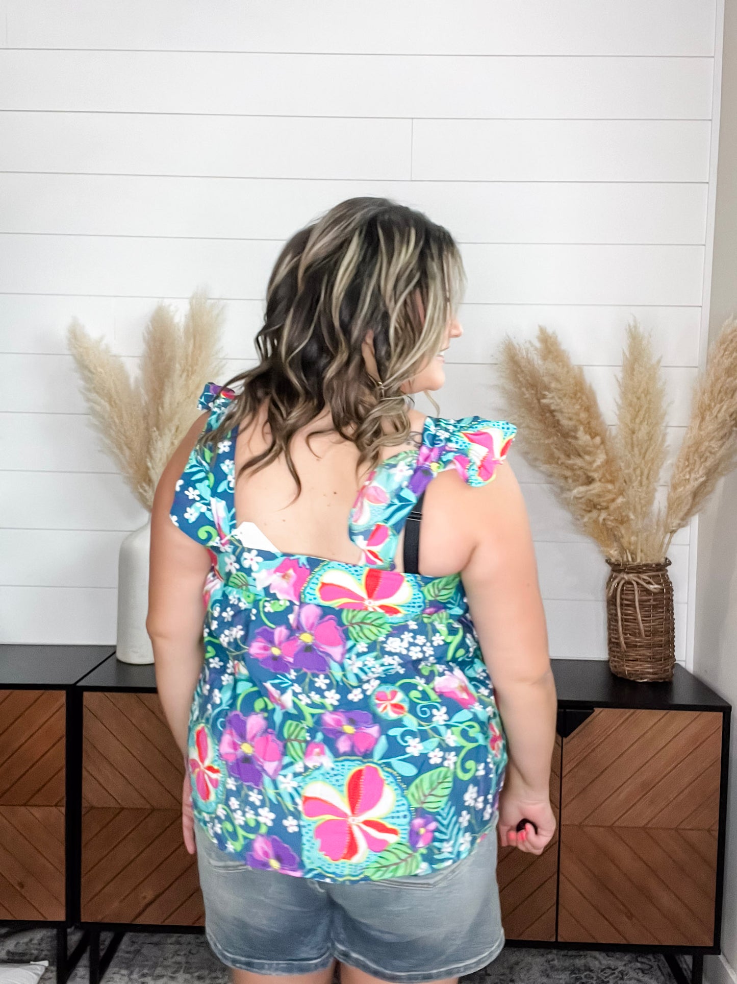 "Off Topic" Floral Tank with Embroidery Detail