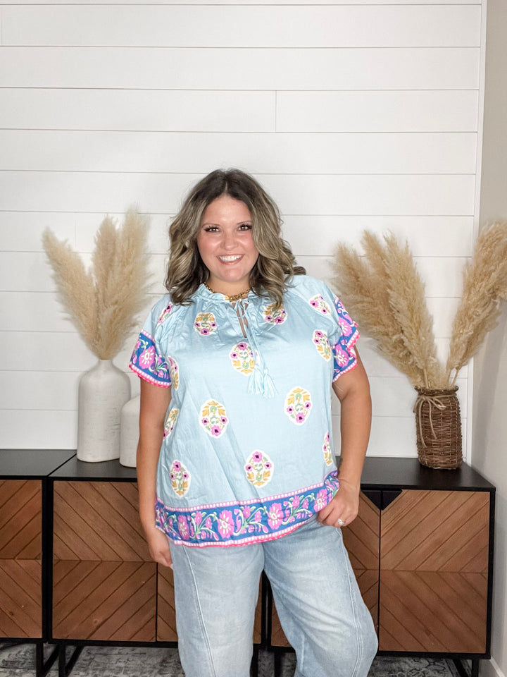 "Lakeview" Floral Ruffle Collar with Front Tie