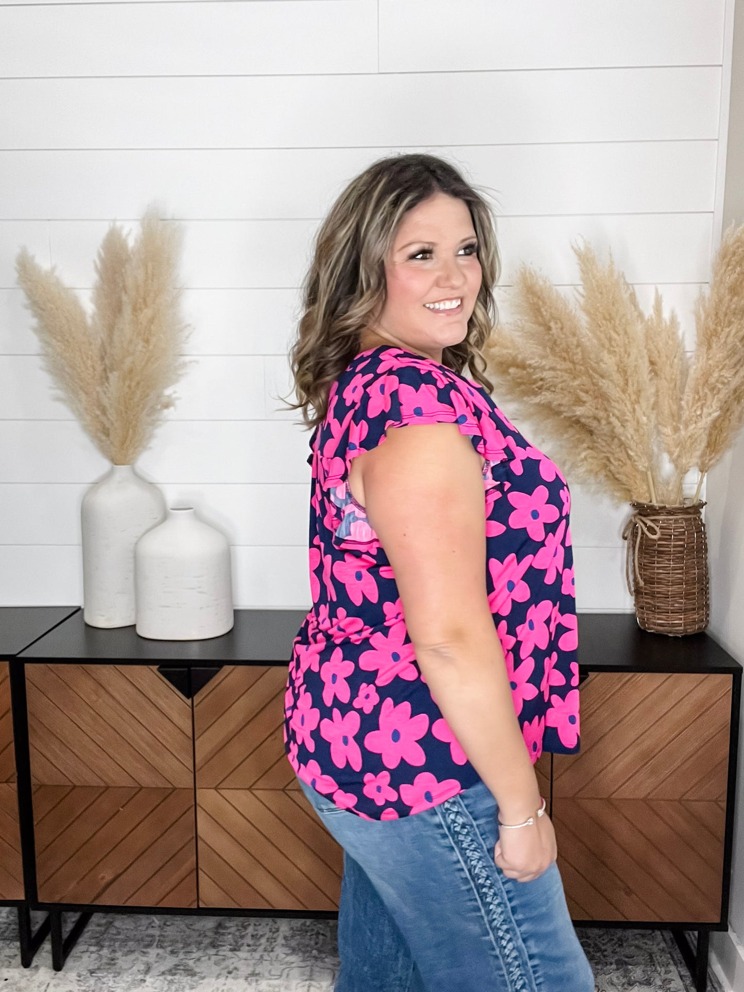 "Peebles" Flutter Sleeve Split Neck