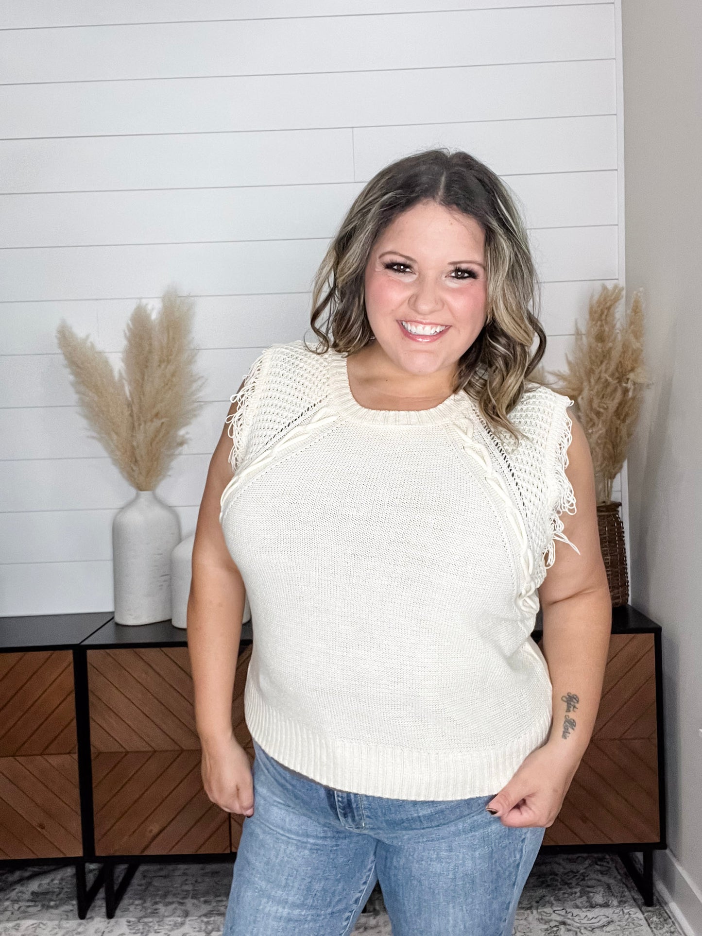 "Accent" Fringe Cropped Sweater Vest