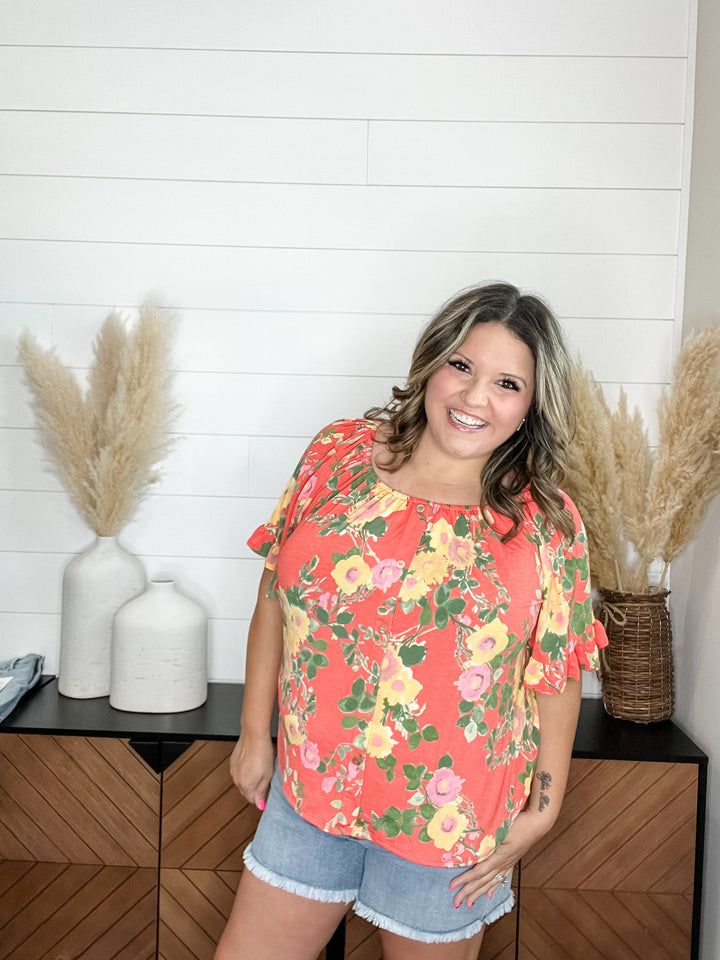 "Channing" Off the Shoulder Peasant Style with Faux Buttons