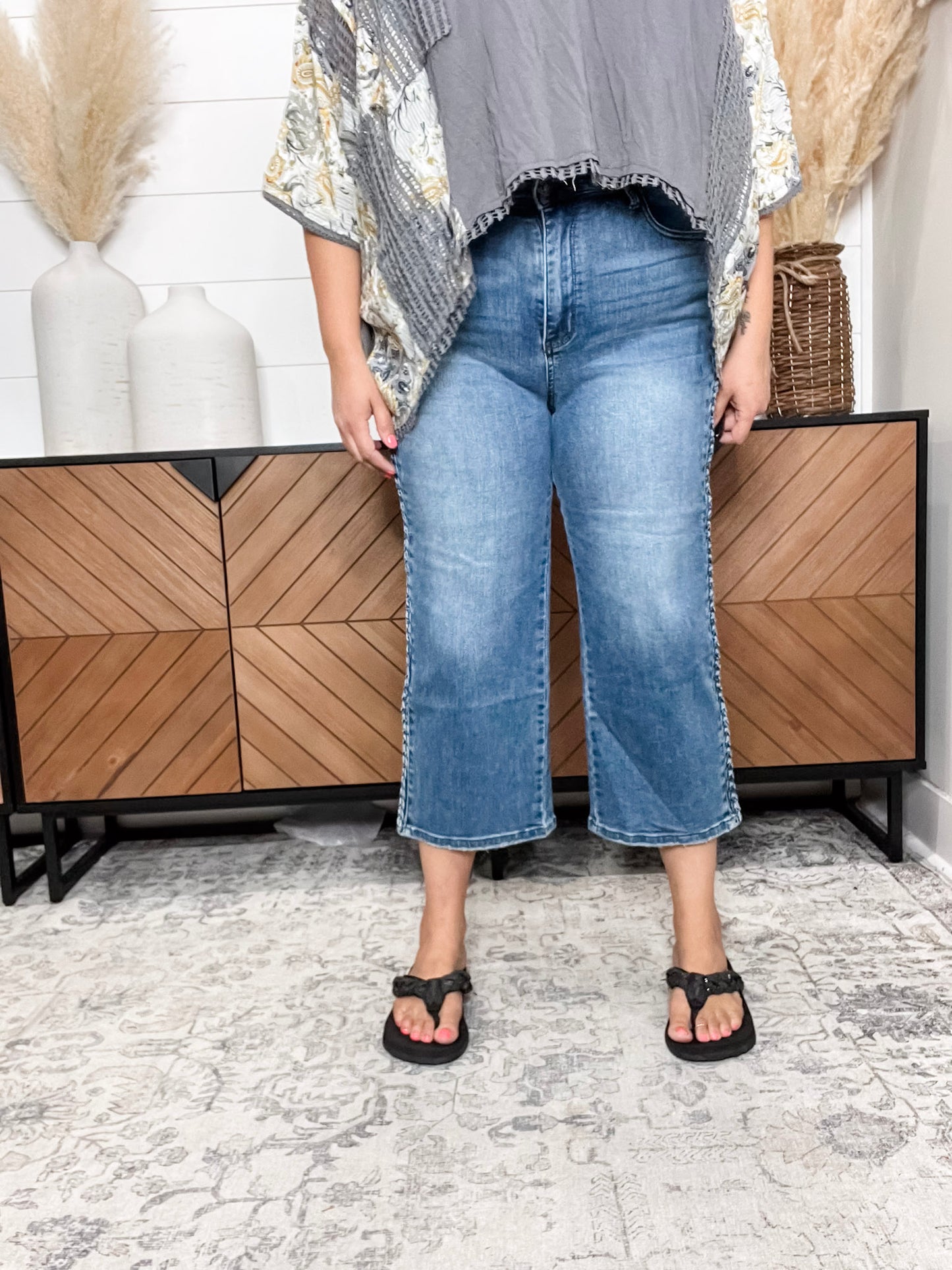 Judy Blue "She's French" Braided Wide Leg Crop Jean