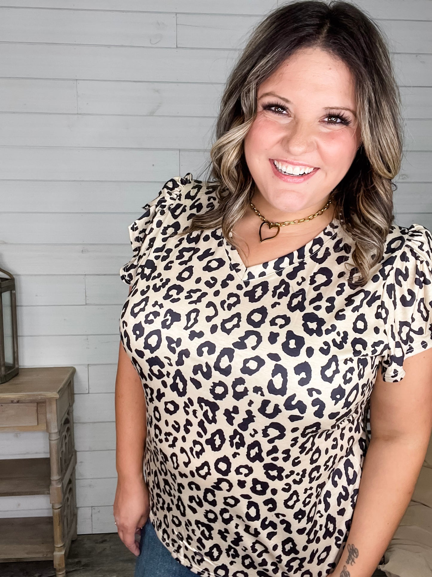 "Just The Beginning Chapter Two" Tulip Sleeve V Neck (Animal Print)