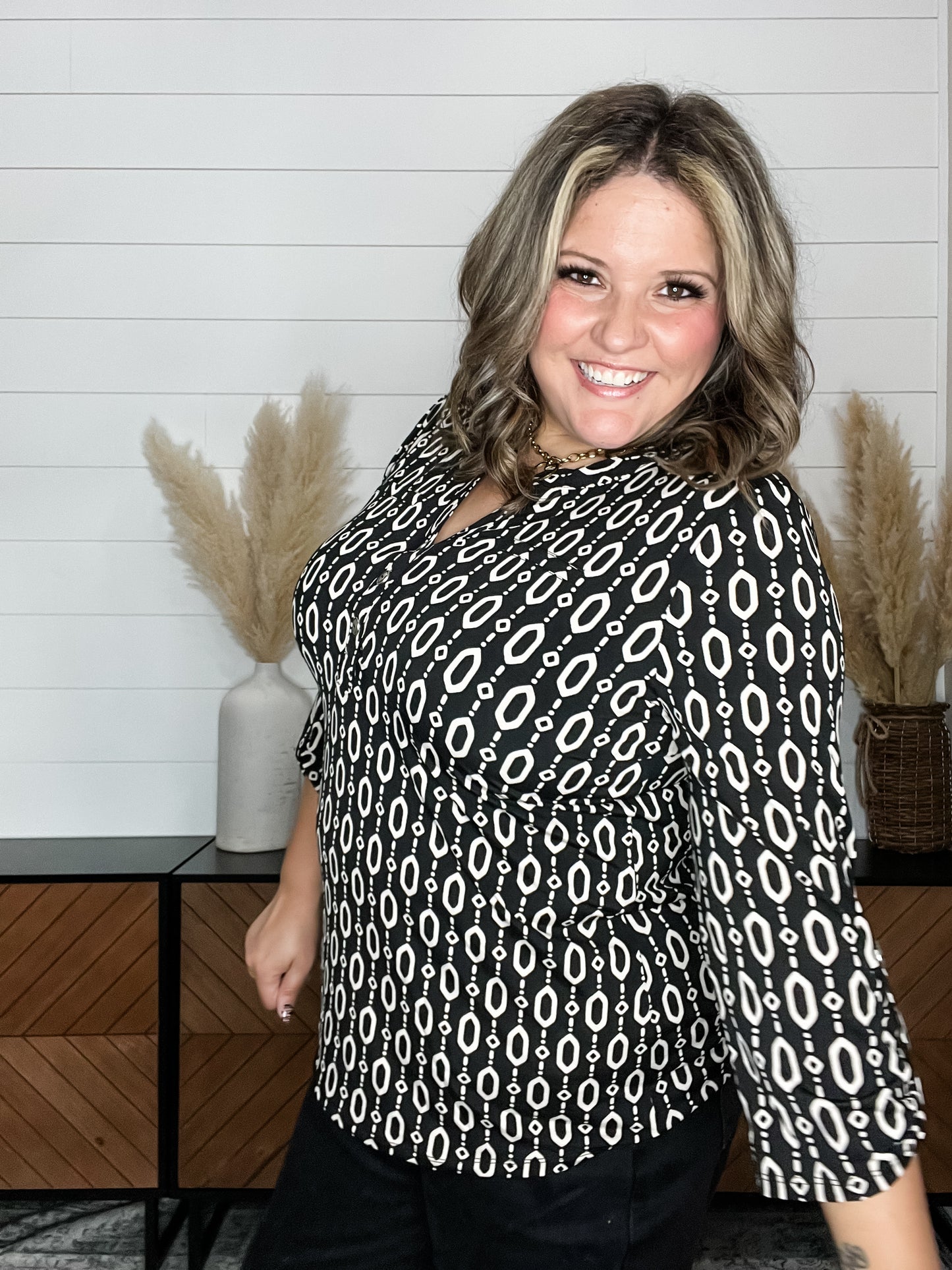 "Unbreakable" 3/4 Sleeve Button Front Lizzy Luxe